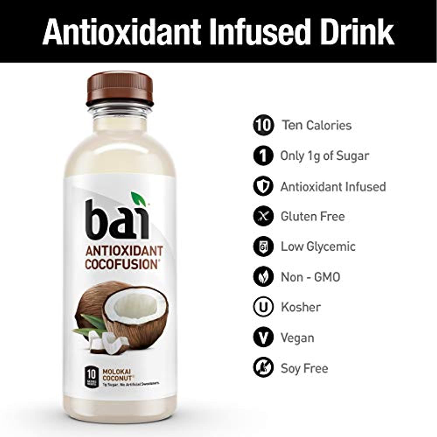 Bai Cocofusions Molokai Coconut, Antioxidant Infused Beverage, 18 Fl. Oz. Bottles (Pack Of 12)