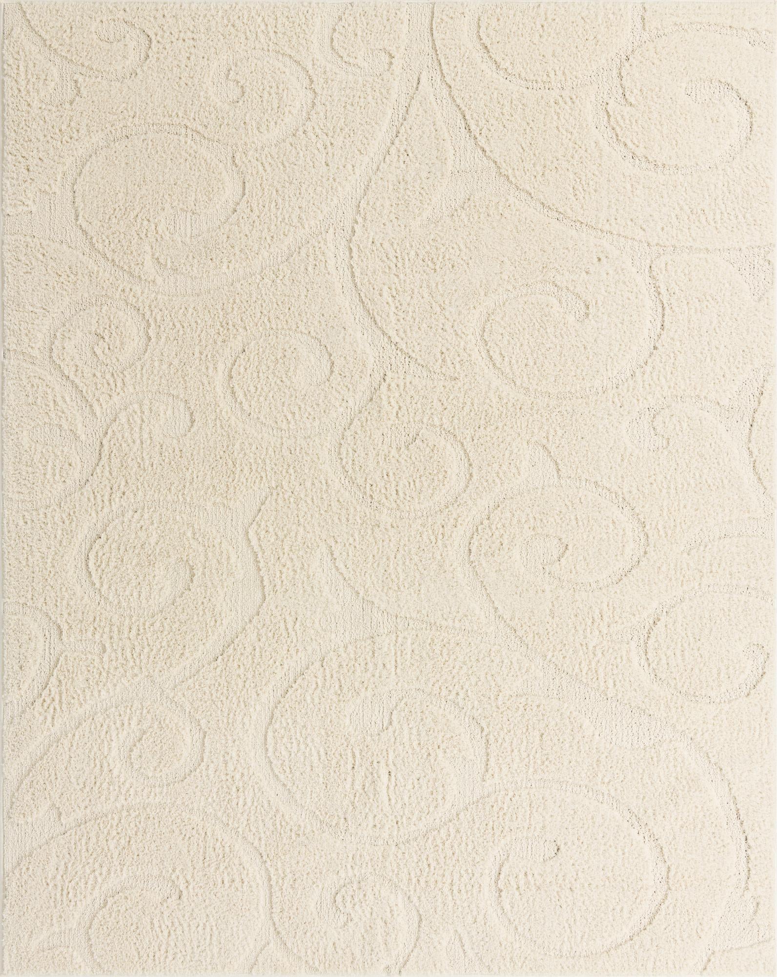 Unique Loom Carved Floral Shag Rug Ivory 8' x 10' Rectangle Floral Transitional Perfect For Living Room Bed Room Dining Room Office