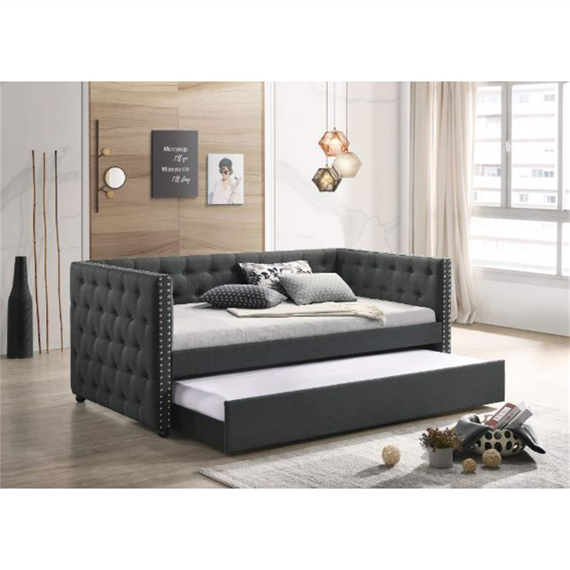 YJTONWIN Full/Twin Daybed & Twin Trundle Solid Wood Structure , No Mattress Grey Full