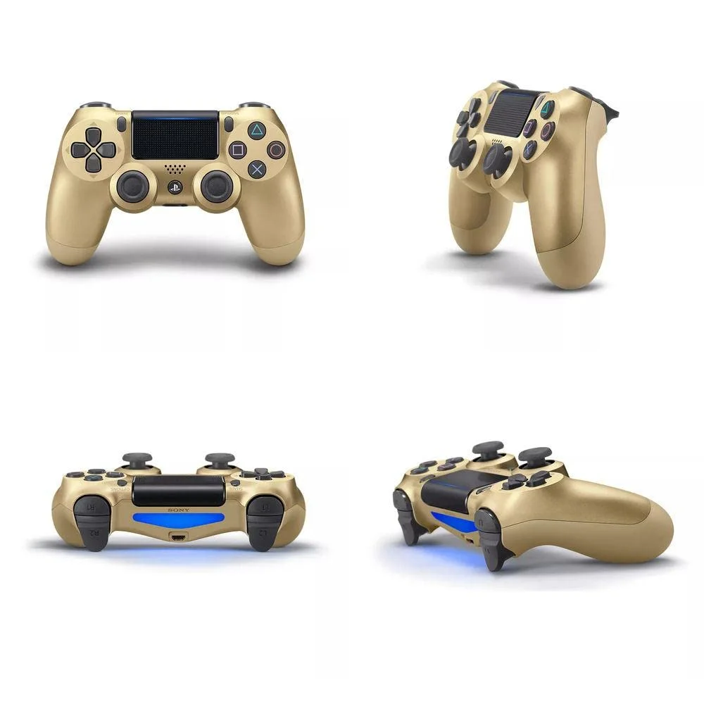 Sony Dual Shock Gold Gaming Controller PS4 Console With Black Gaming Buds + Cleaning Kit BOLT AXTION Bundle Like New