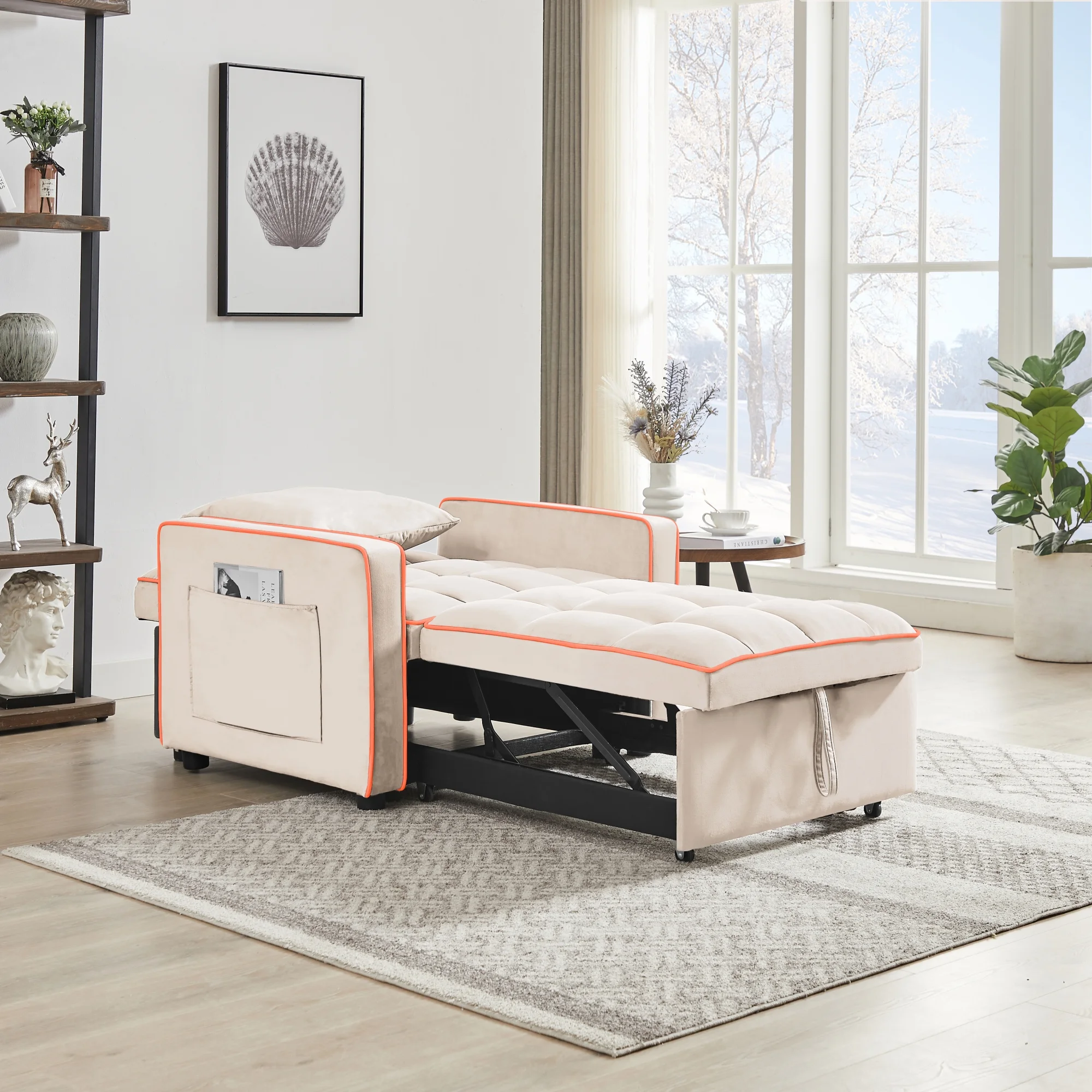 Dawn Whisper Three-in-one Sofa Bed Chair Folding Sofa Bed Adjustable Back Into a Sofa Recliner Single Bed Adult Modern Chair Bed Berth, Creamy White