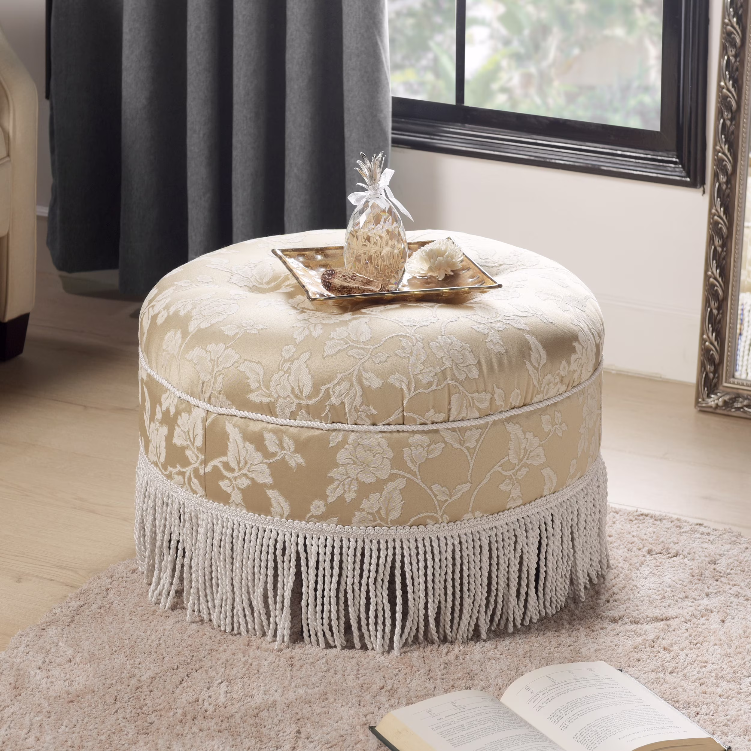 Yolanda Tufted Decorative Round Ottoman Neutral
