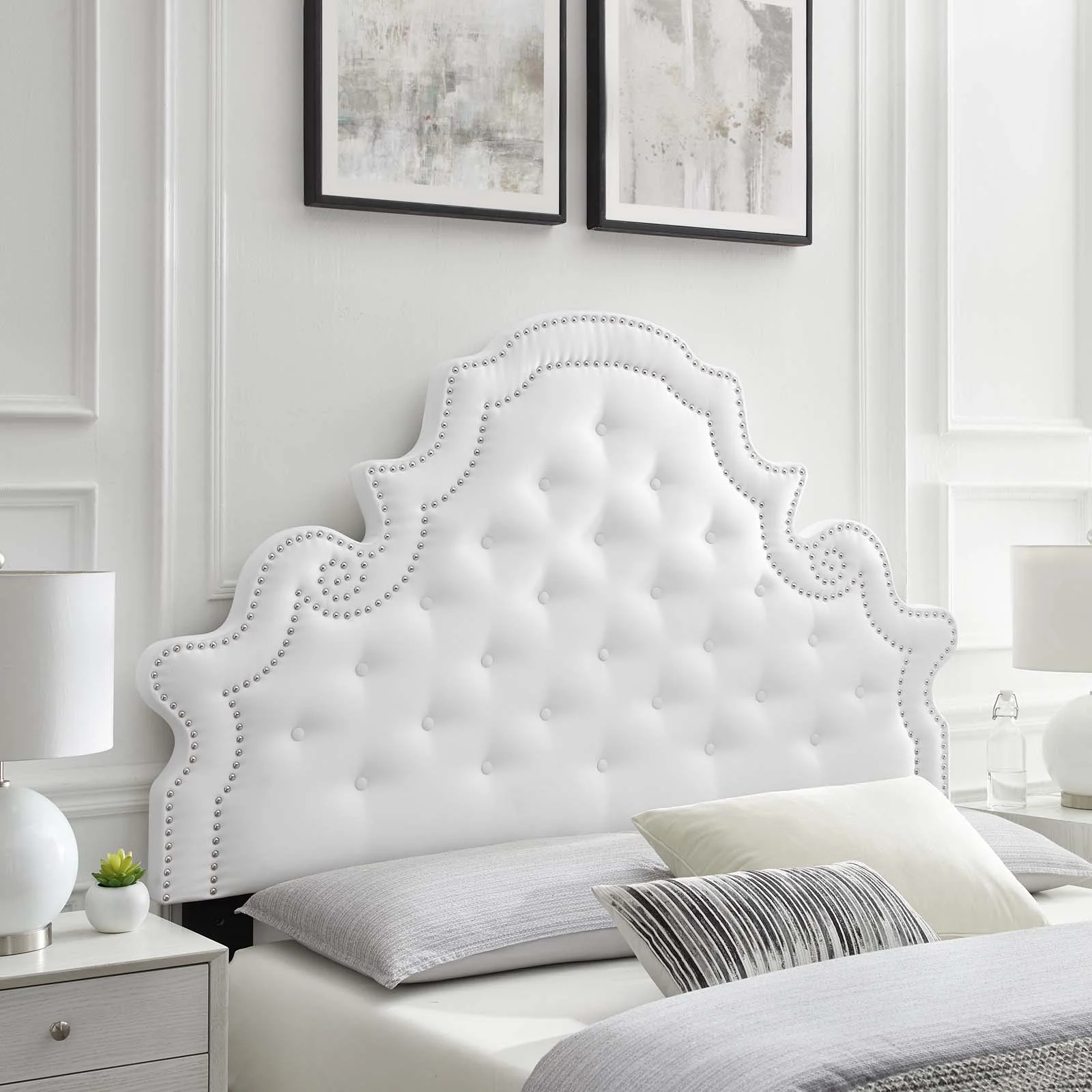 Tufted Headboard, Twin Size, Velvet, White, Modern Contemporary Urban Design, Bedroom Master Guest Suite