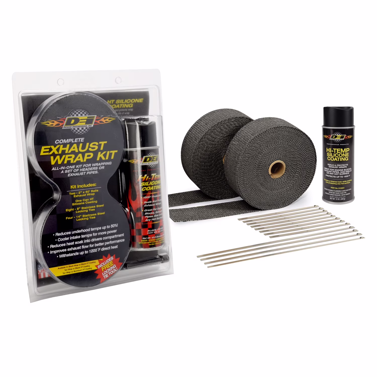 DEI Exhaust Wrap Kit - Black Wrap and Black HT - Retail Packaging