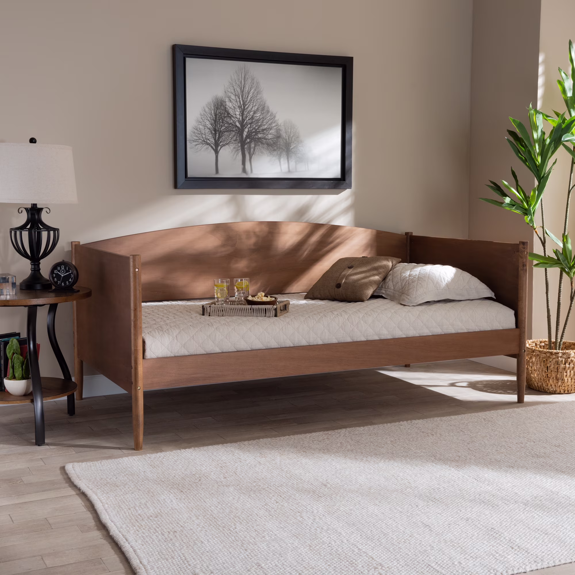 Baxton Studio Veles MidCentury Modern Ash Wanut Finished Wood Daybed