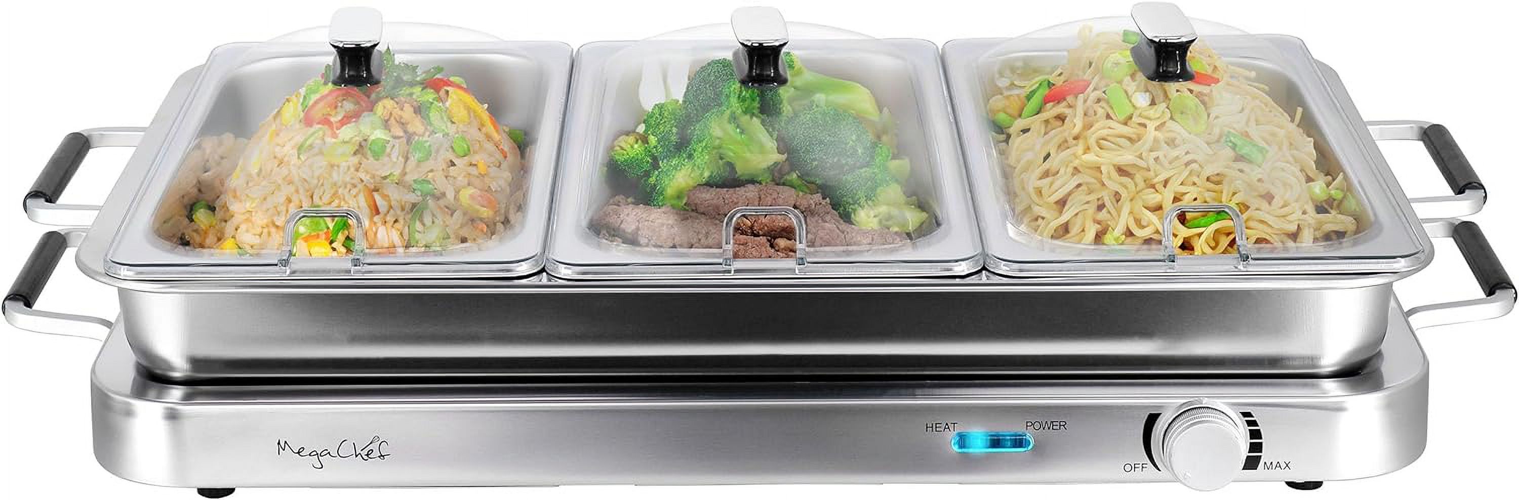 3-in-1 Electric Chaffing Buffet Server and Warming Tray with Triple 2.63 Quart Trays and 8.6 Quart  Pan