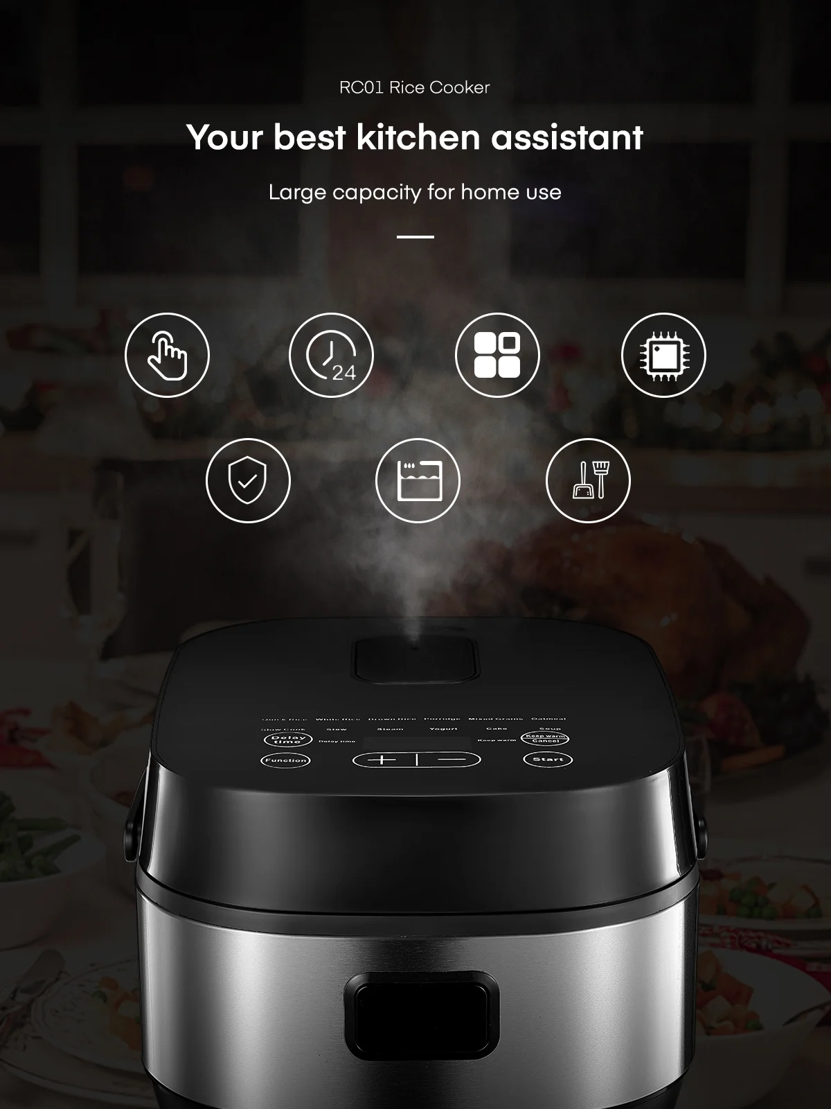 Rice Cooker with 10 Preset Programs, Auto Warmer and 24 Hours Delay, AICOOK