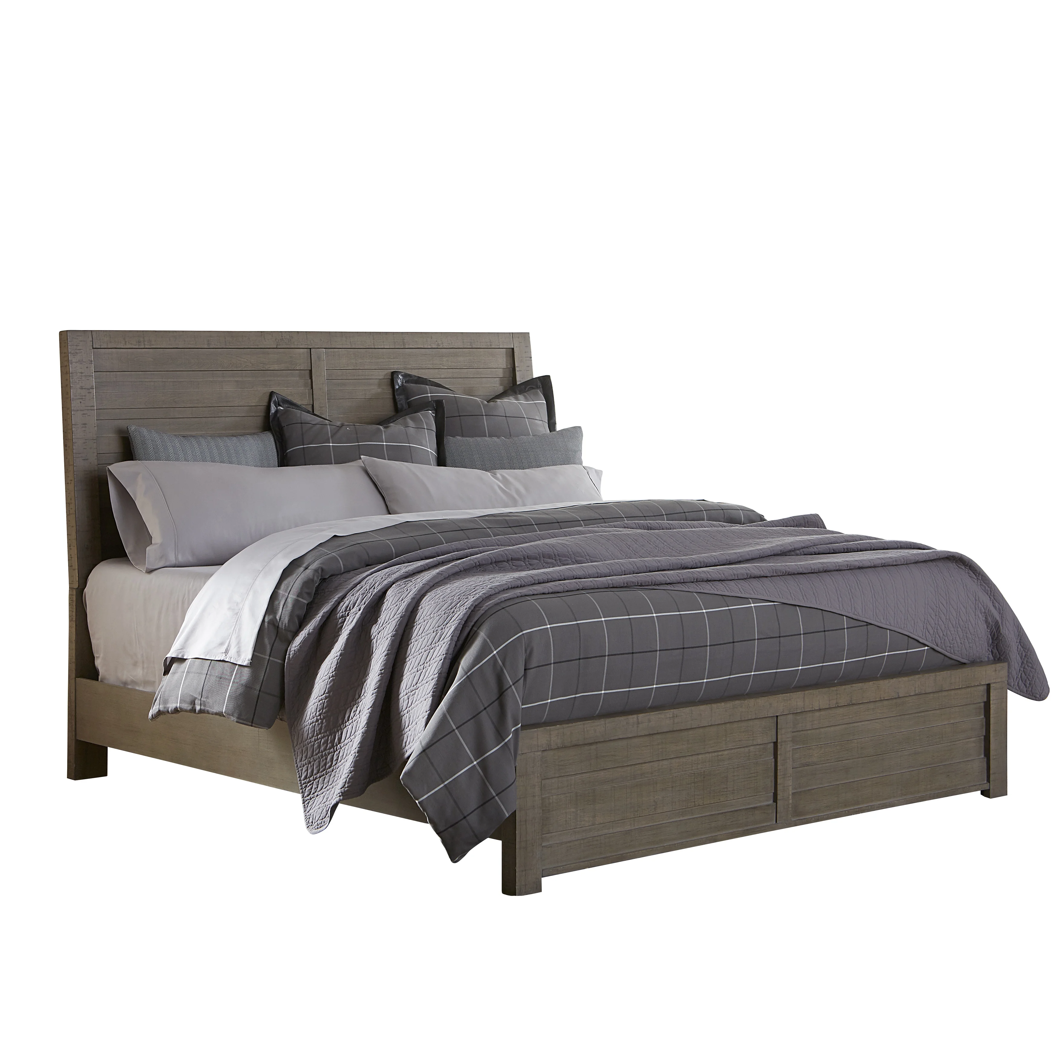Sedona Transitional Medium Gray Wood Panel Queen Bed with Dresser, Mirror, Nightstand, Chest