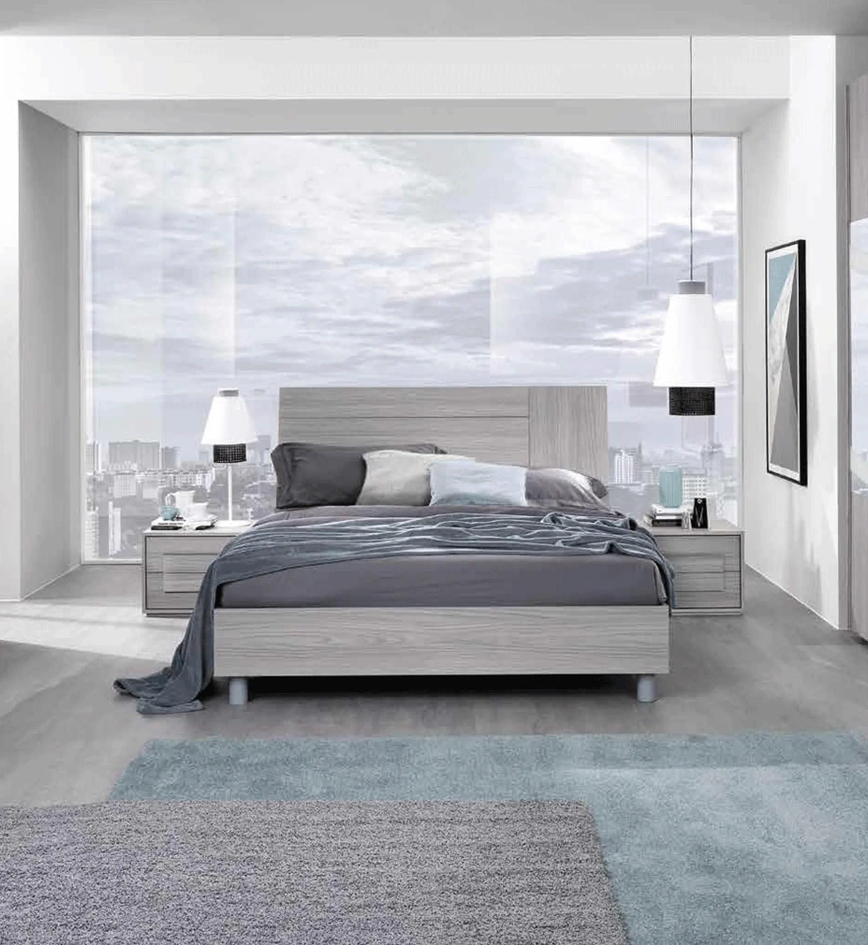 Matt Grey/Silver Queen Bedroom Set 3Pcs LINOSA ESF Modern MADE IN ITALY