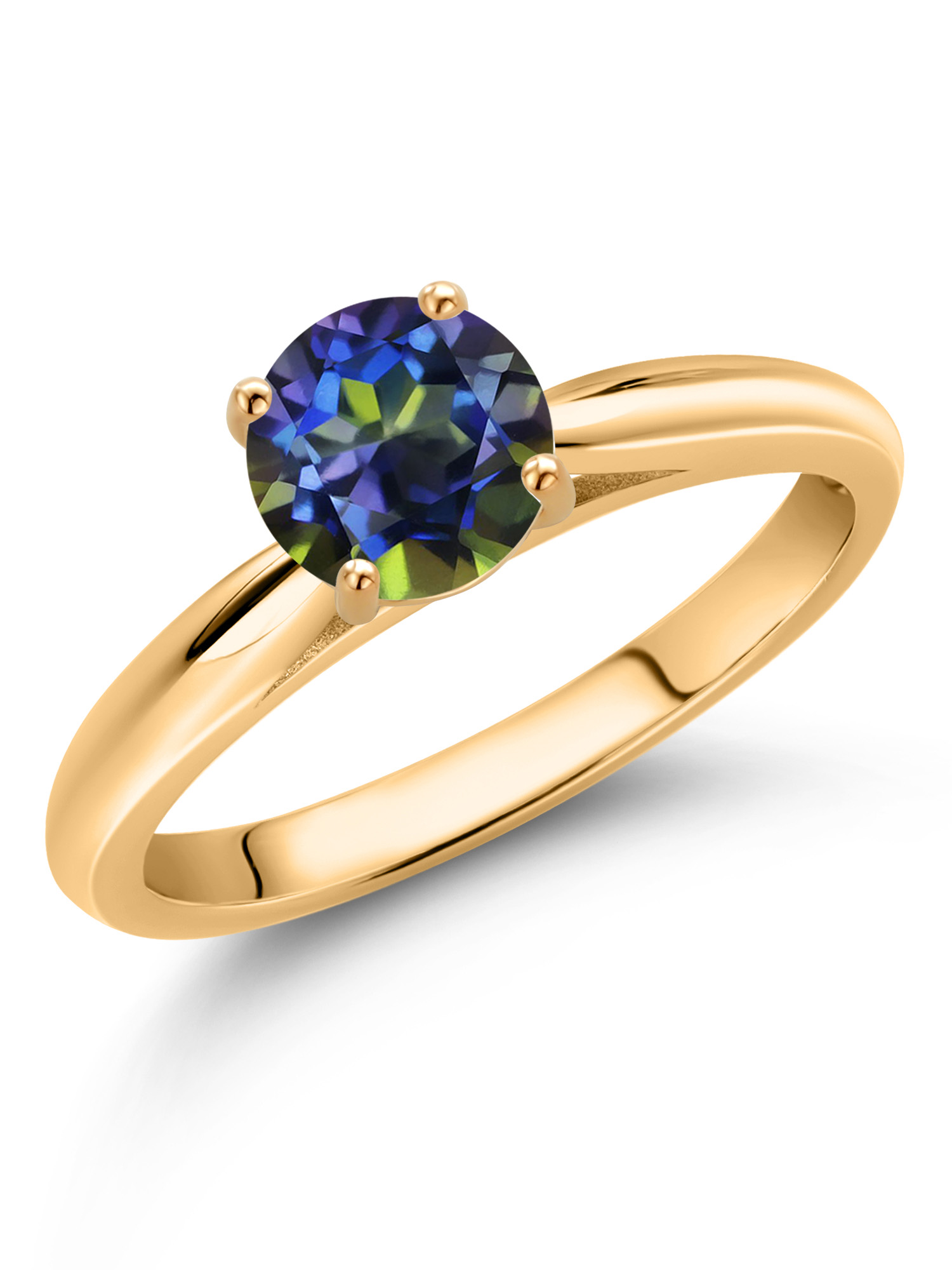 Gem Stone King 1.00 Ct Round Blue Mystic Topaz 10K Yellow Gold Solitaire Engagement Ring