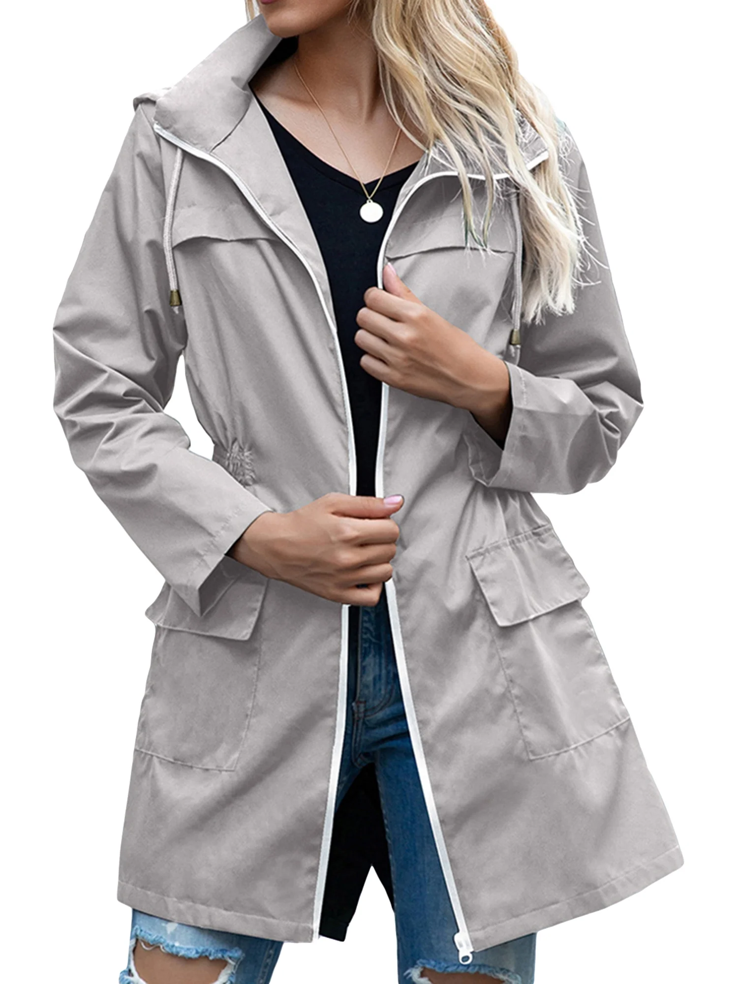 Wassery Women Light Rain Jacket Waterproof Active Outdoor Trench Raincoat with Hood Ladies Lightweight Windproof Windbreaker