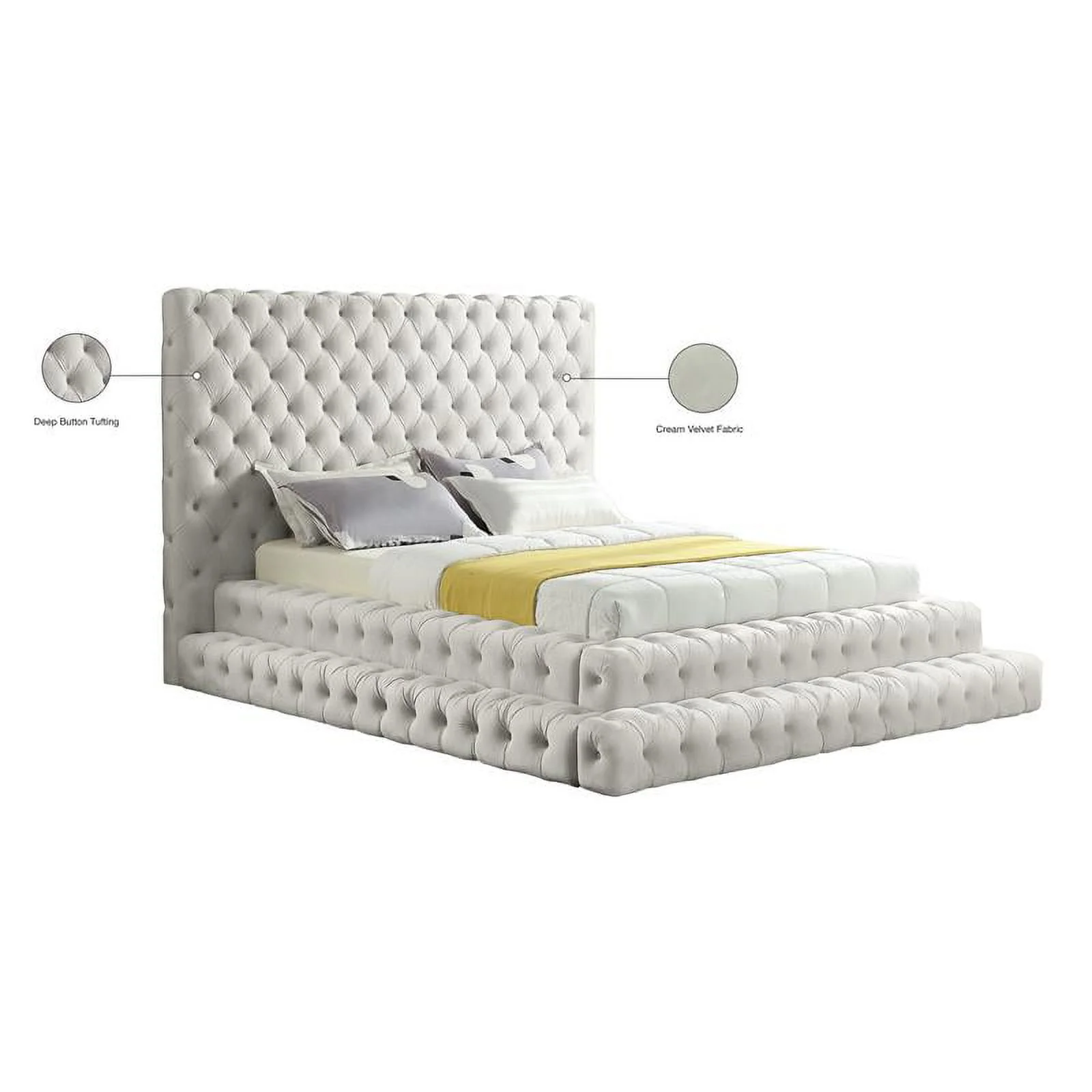 Meridian Furniture Revel Cream Velvet Queen Bed