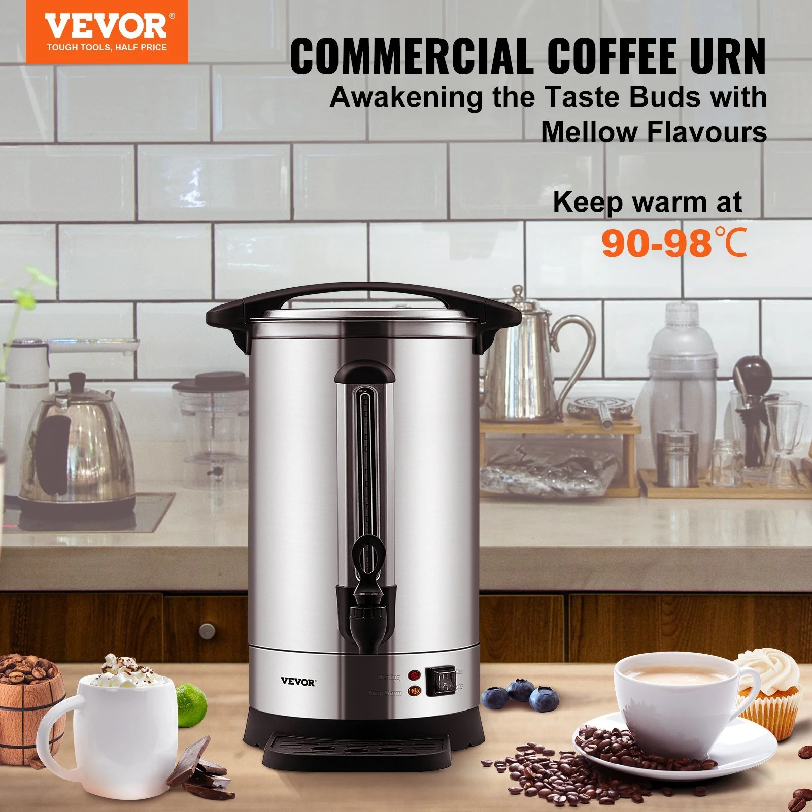 Vevor  Commercial Coffee Urn for 65 Cup Stainless Steel Coffee Dispenser Fast Brew