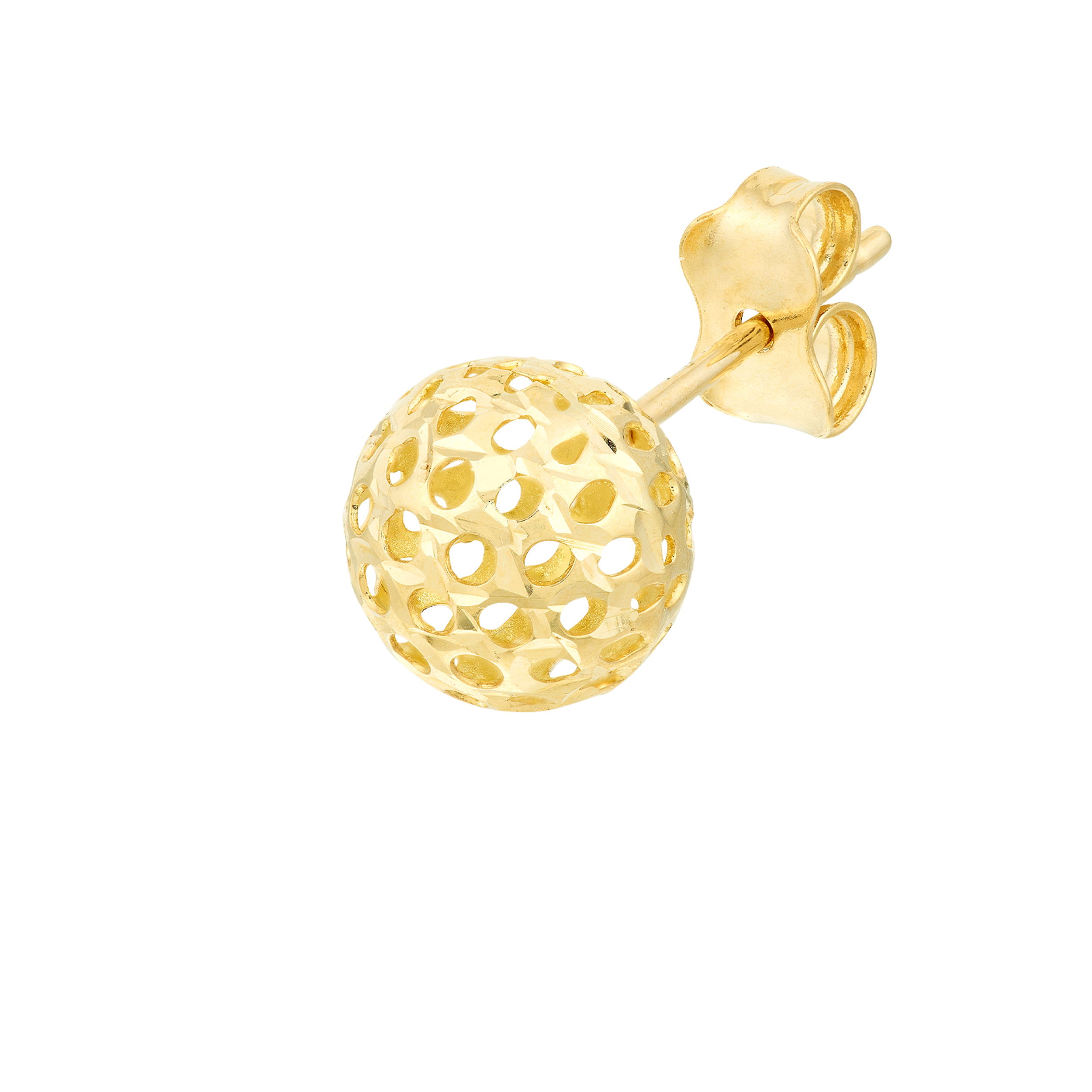 14K Yellow Gold 8mm Hollow Laser Ball Stud Earrings - Women