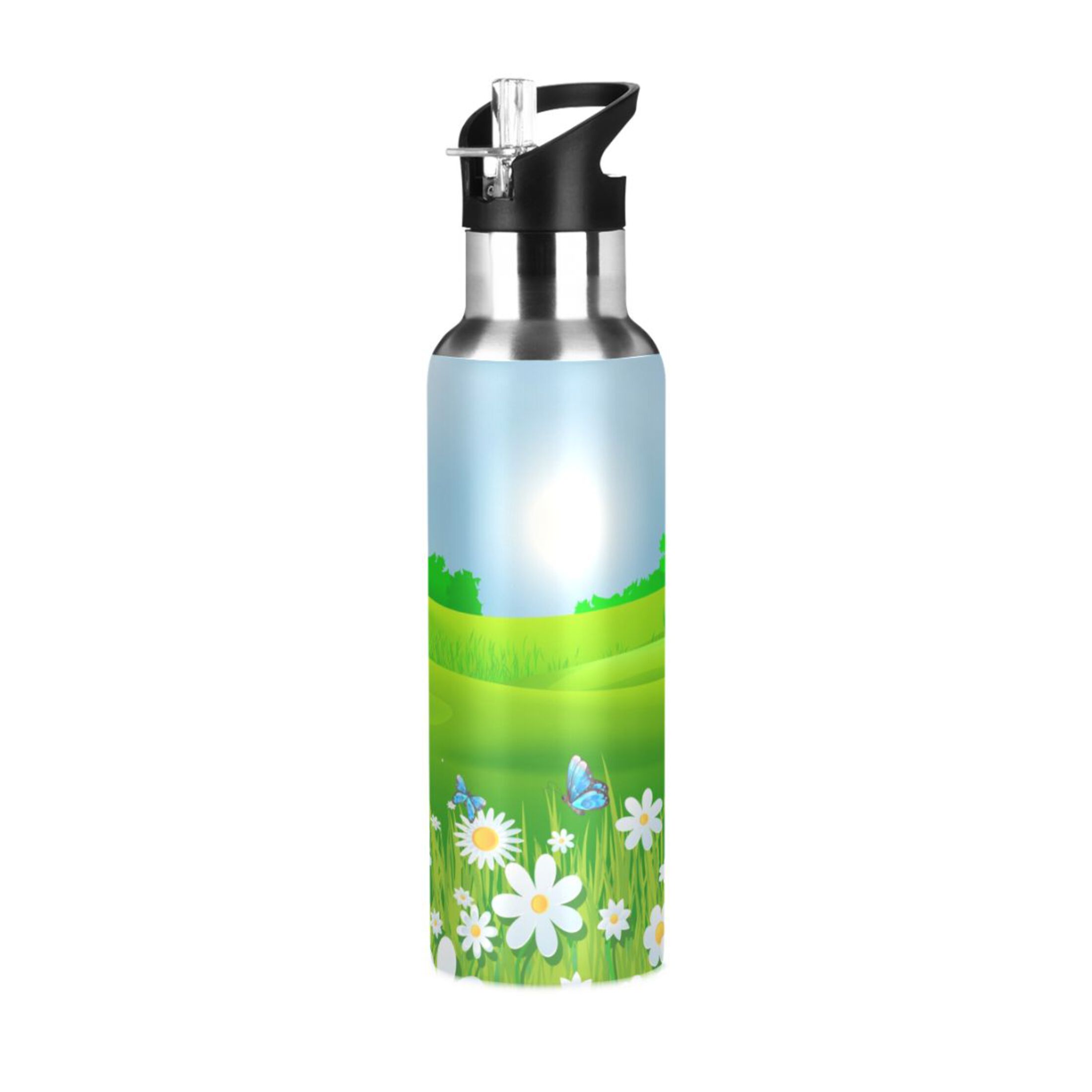Spring Floral Water Bottles Insulated Thermos Kids Stainless Steel Bottle with Straw Lid Flask Leakproof for Sports Gym 20 oz
