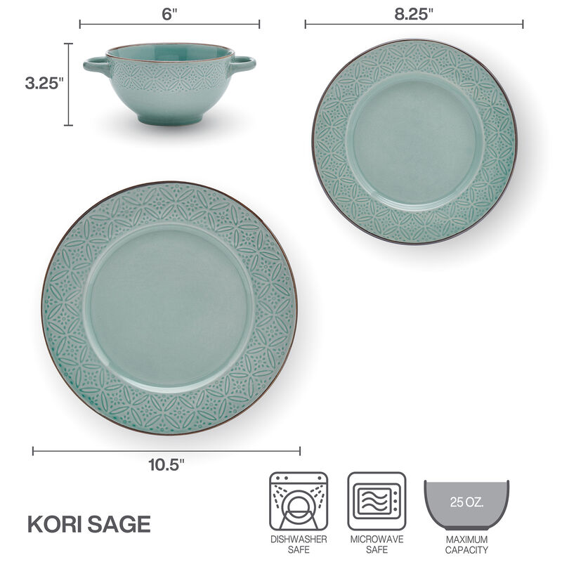 Pfaltzgraff Kori 12 Piece Stornware Dinnerware Set Sage
