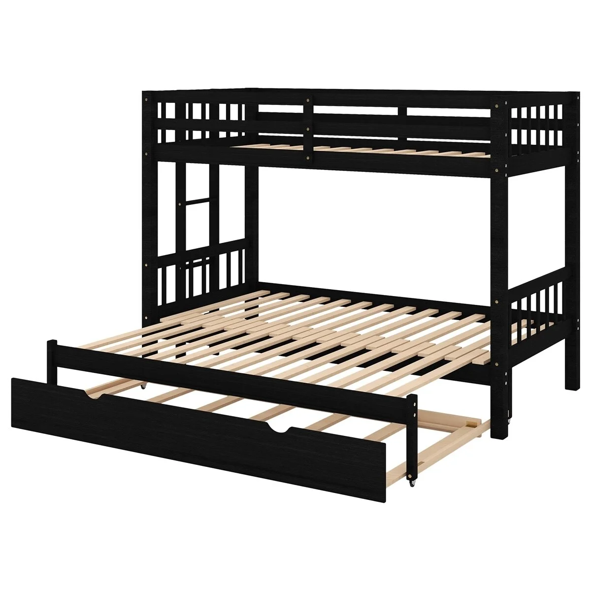 MERAX  Twin over Twin/Full Bunk Bed, Pull-out Bunk Bed with Trundle Espresso