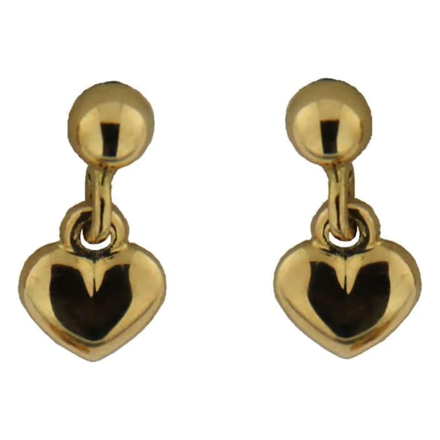 18K Yellow Gold Heart Dangle Earrings (10mm X 5mm)
