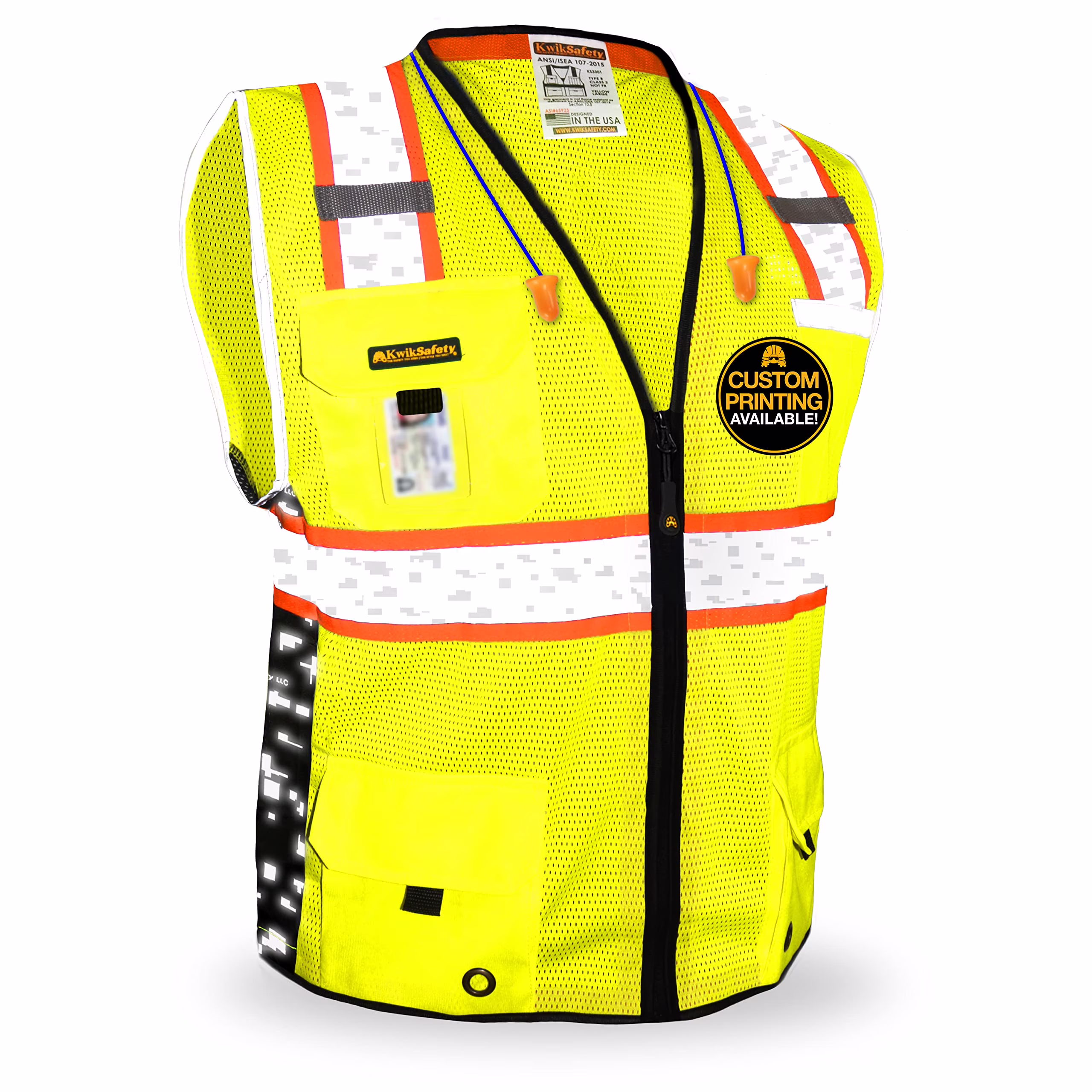 KwikSafety (Charlotte, NC) BIG KAHUNA DIGITAL Safety Vest (LIMITED EDITION) ANSI Class 2 OSHA Reflective High Visibility Heavy Duty Surveyor Construction Mesh Vis Zipper Men Work | Yellow Large
