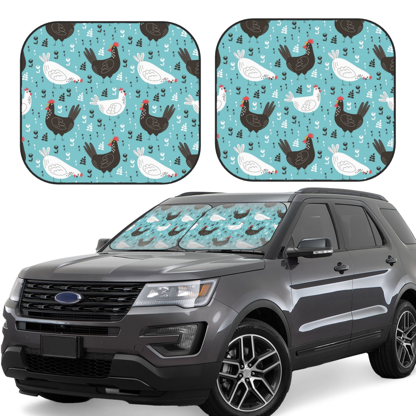 Lukts Lovely Roosters Print 2 Piece Car Sun Shade Windshield,Foldable Car Shade Front Windshield With Keeps Your Vehicle Cool, For Most Sedans Suv And Trucks - Small
