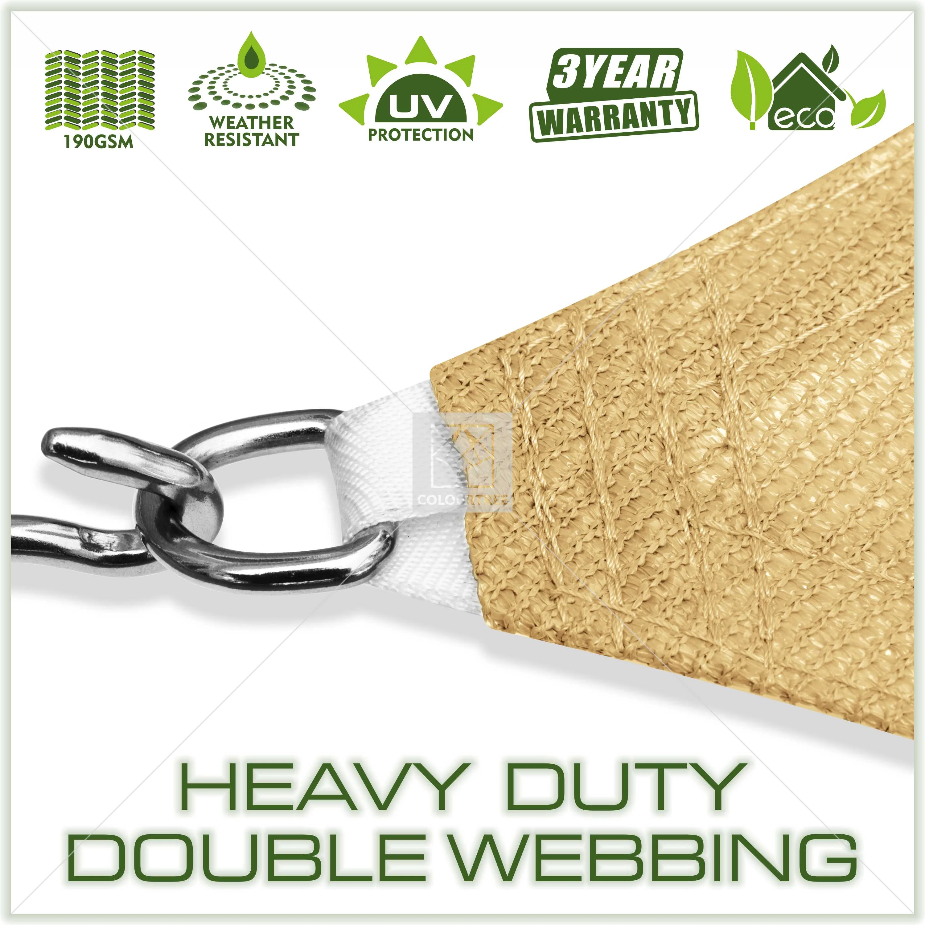 ColourTree 6' x 12' x 13.4' Sand Right Triangle Sun Shade Sail Canopy Mesh Fabric UV Block & Water Air Permeable - Commercial Heavy Duty - 190 GSM - 3 Years Warranty - Custom Make