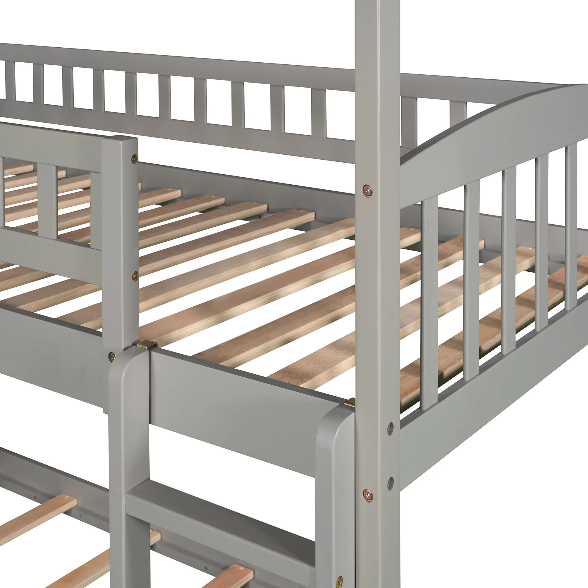 Nestfair Gray Twin Over Twin Bunk Bed with Slide
