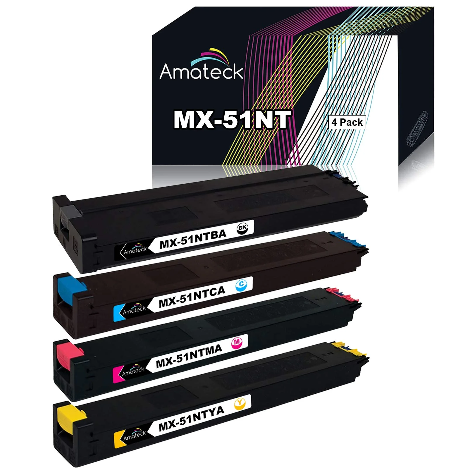 Amateck Compatible Toner Cartridge Replacement for Sharp MX-51NTBA 51NTCA 51NTMA 51NTYA 4 Pack for MX-4110N, MX-4111N, MX-4140N, MX-4141N, MX-5110N, MX-5111N, MX-5140N, MX-5141N