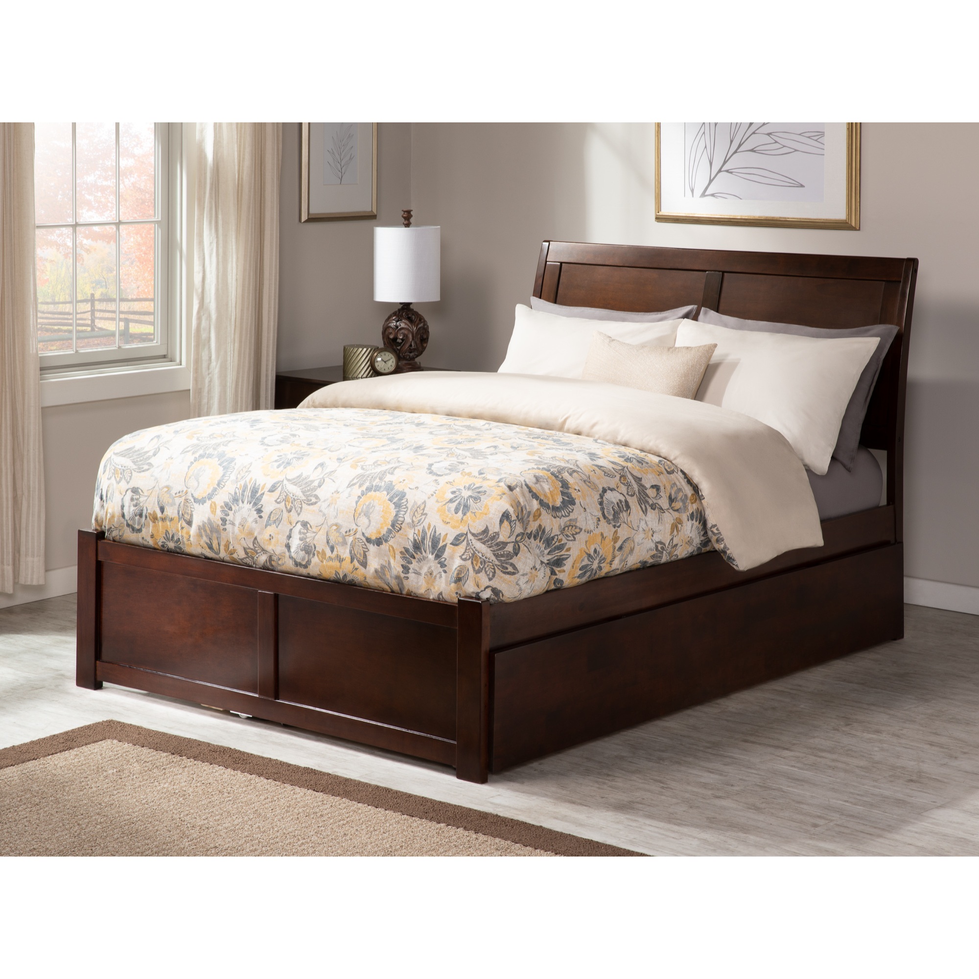AFI Portland Queen Solid Wood Bed with Twin XL Trundle in Walnut