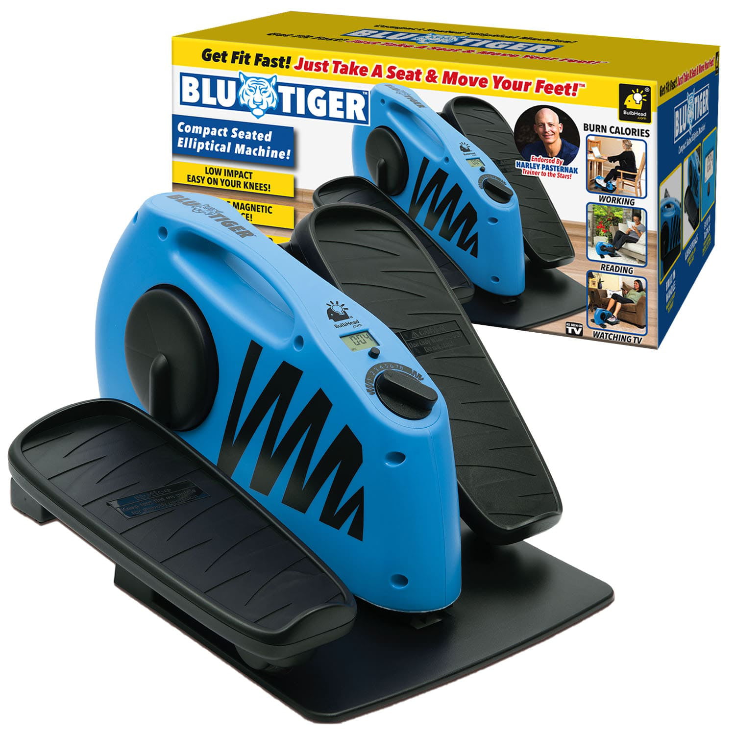 BulbHead BluTiger Seated Elliptical Trainer Machine, As Seen on TV, Burn Calories While Working