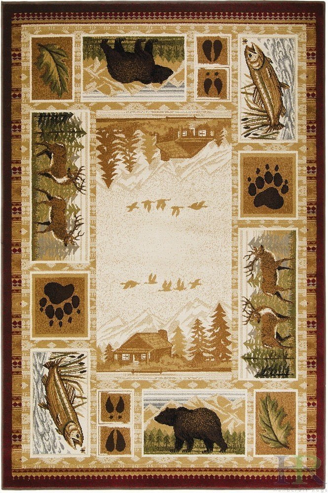 Cabin RugS - Lodge, Cabin Nature and Animals Area Rug - Modern Geometric Design Cabin Area Rug - Abstract, Multicolor Design- Deer/Fish/Bear/Cabin