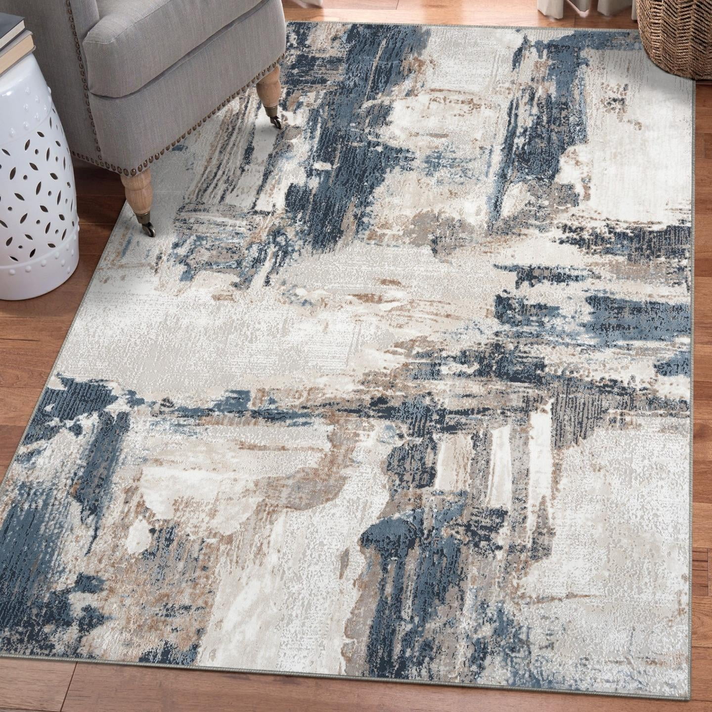 Luxe Weavers Distressed Abstract Blue 8x10 Area Rug, Stain-Resistant Carpet