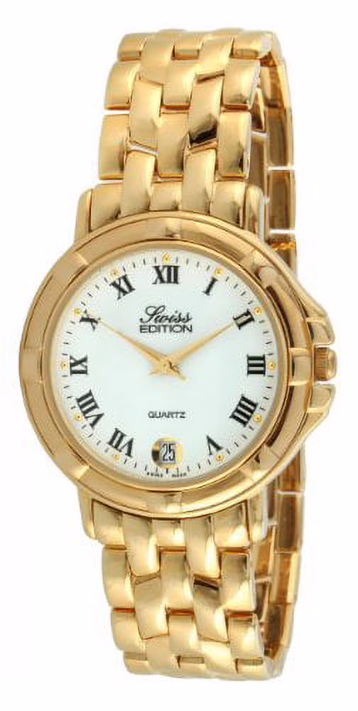 Swiss Edition Men's Luxury 23K Gold Plated Roman Numeral White Dial Dress Watch SE3818M