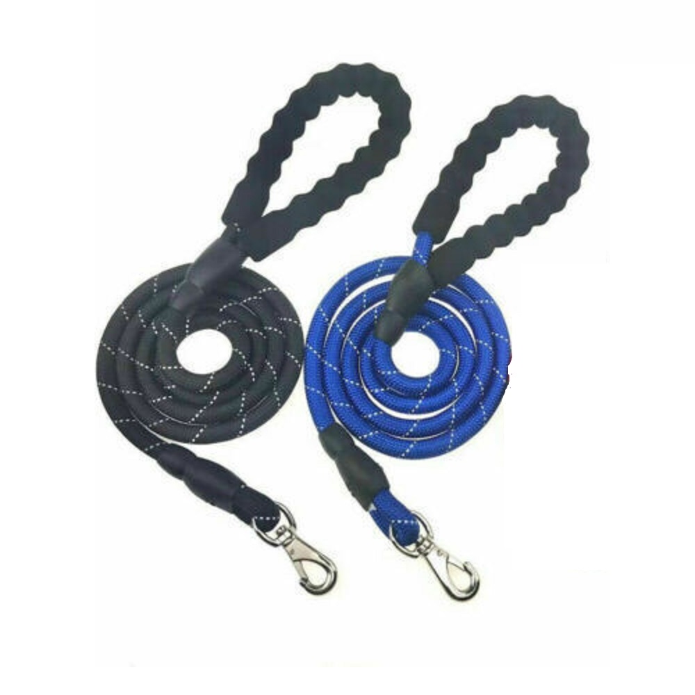 2 Pcs 5ft Heavy Duty Dog Leash Rope Reflective Nylon Lead with Comfy Handle for Large Pet Blue and Black Color