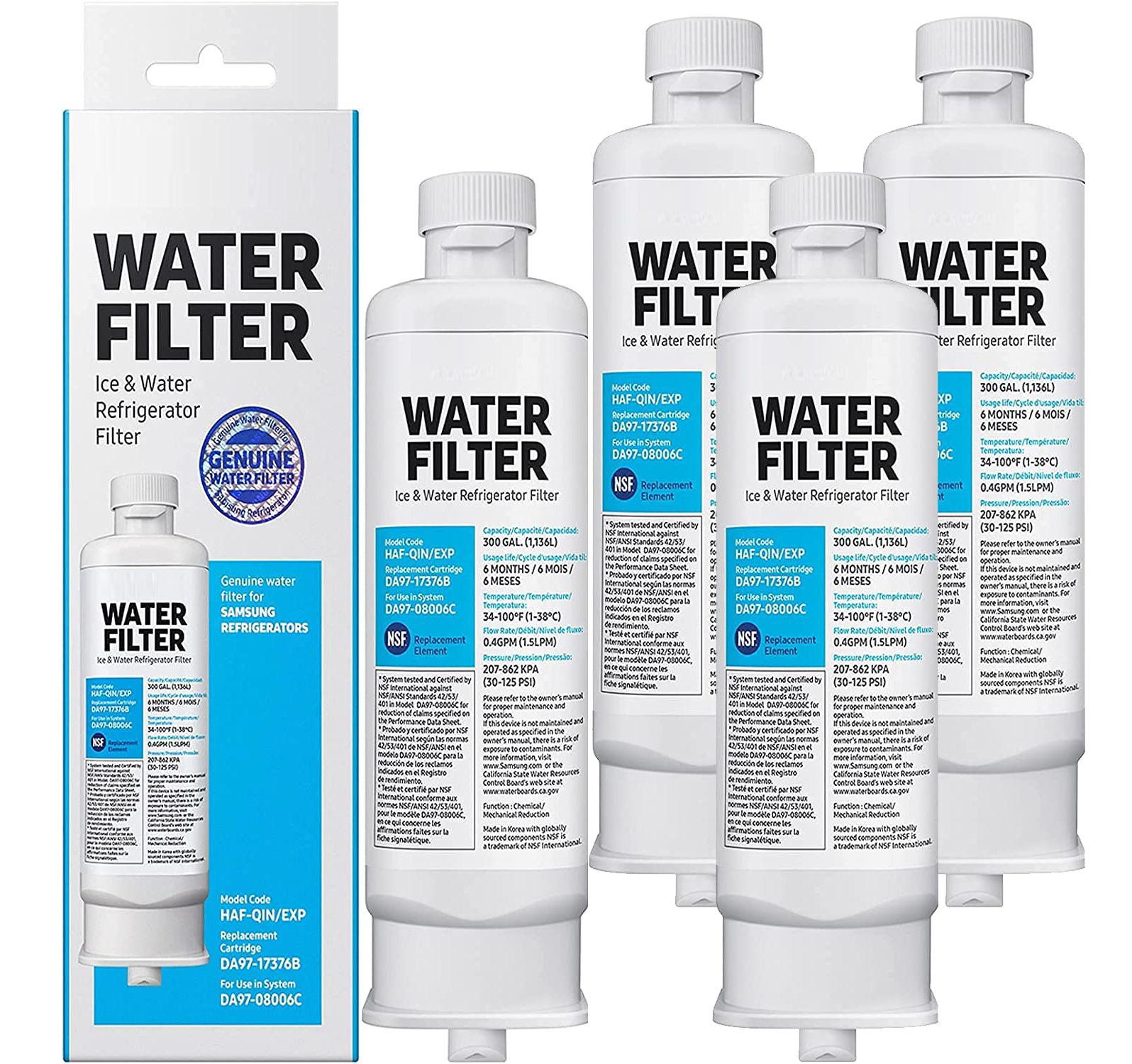 4-Pack/ Replacement for DA97-17376B HAF-QIN/EXP Refrigerator Water Filter