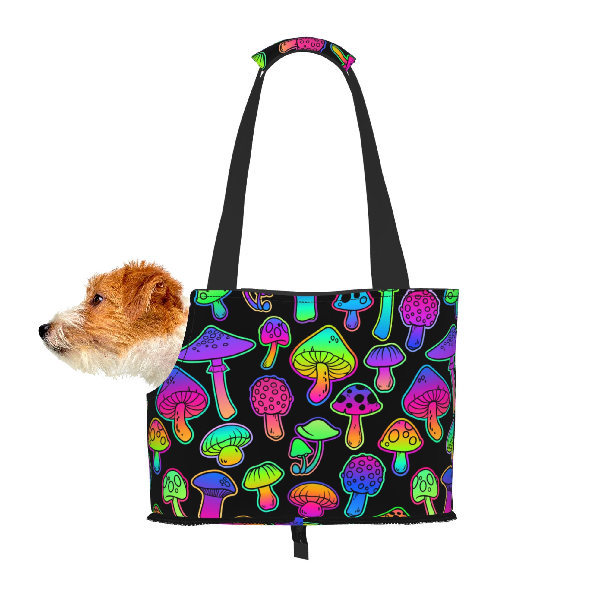 TEQUAN Foldable Dog Purse Carrier, Collapsible Cartoon Watercolor Mushroom Prints Pet Travel Tote Bag for Small Cat Puppy, Waterproof Dog Soft-Sided Carriers