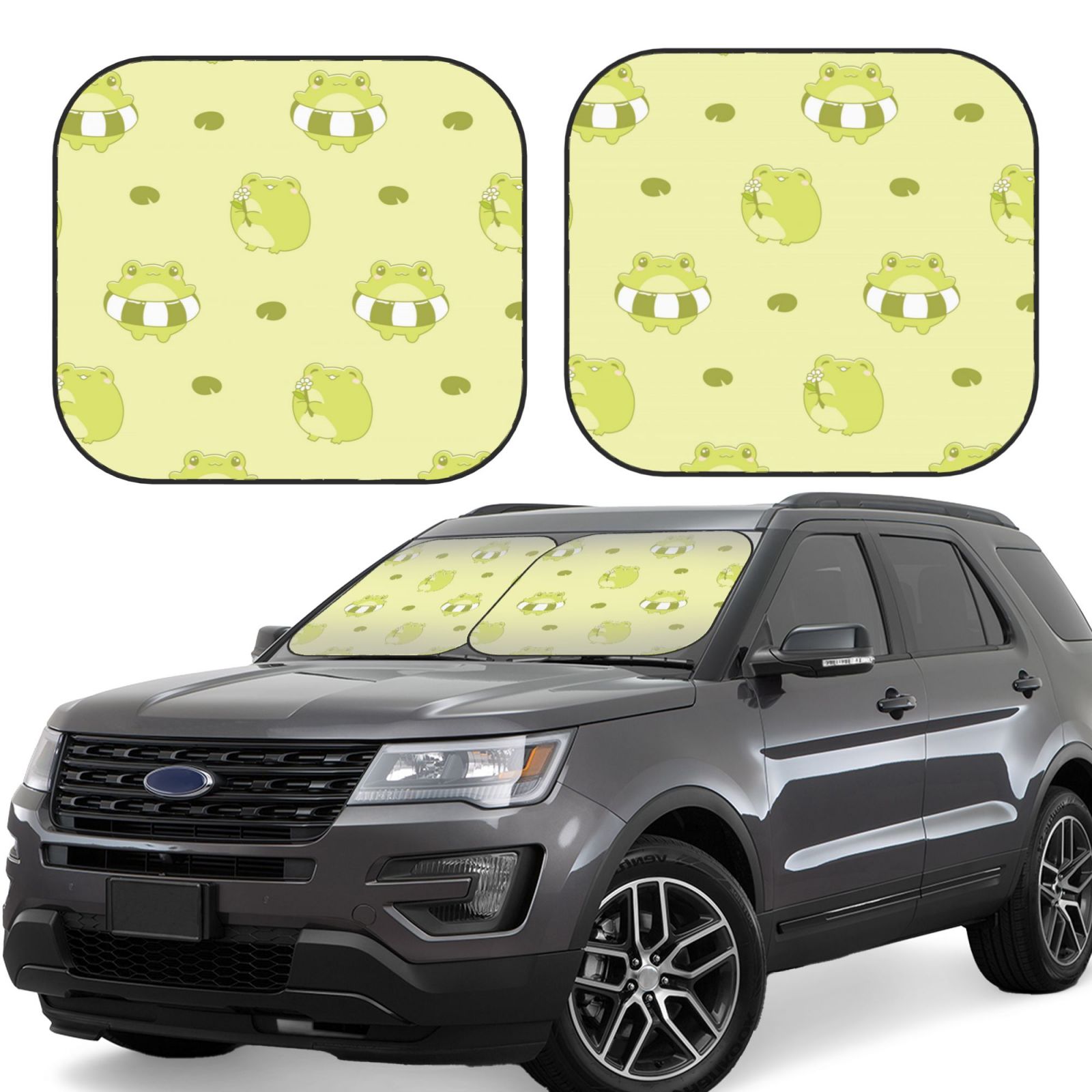 Lukts Cute Frog3 Print 2 Piece Car Sun Shade Windshield,Foldable Car Shade Front Windshield With Keeps Your Vehicle Cool, For Most Sedans Suv And Trucks - Small