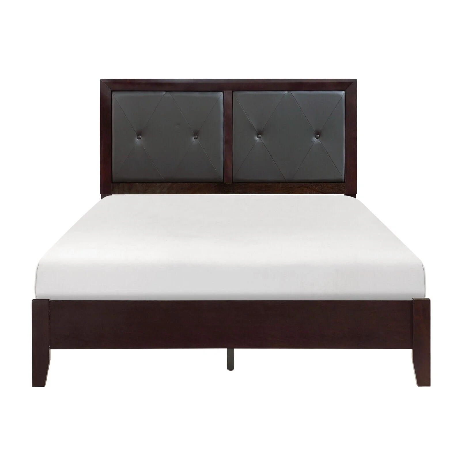 Espresso Finish Queen Size Bed 1pc Faux Leather Upholstered Button-Tufted Headboard Modern Furniture