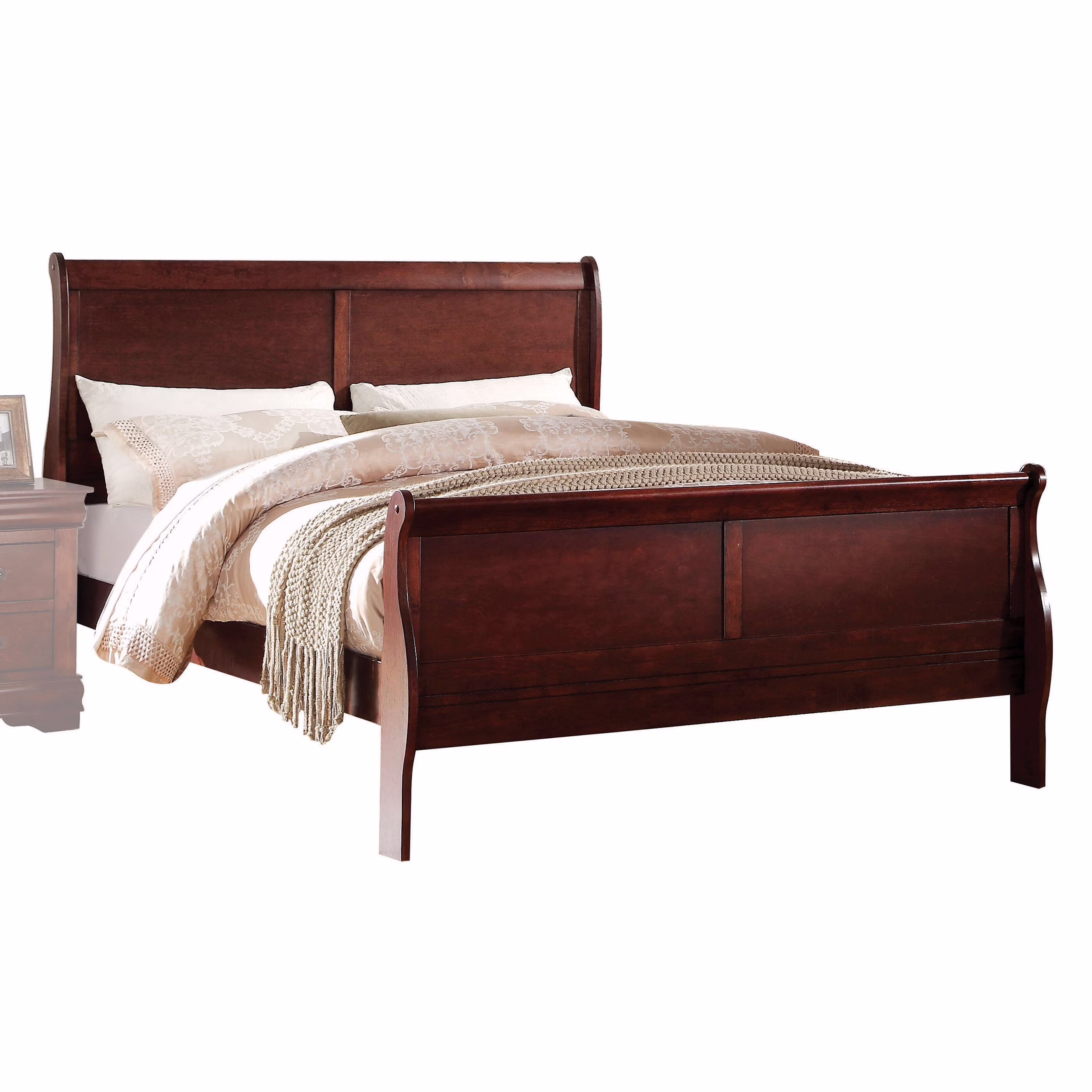 Transitional Panel Design Sleigh Full Size Bed, Cherry Brown