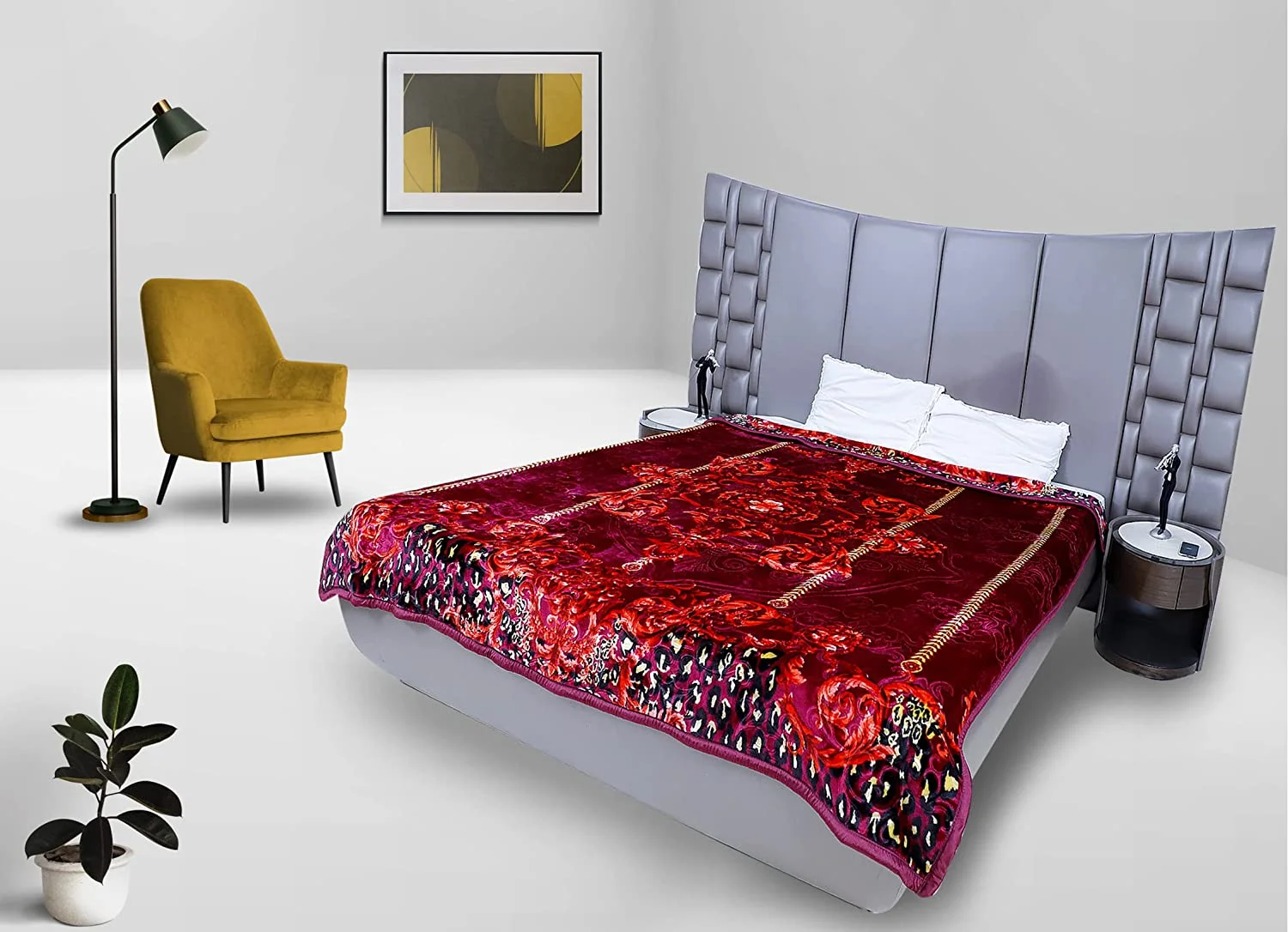 RIAN Super Soft 6kg Floral Design Blanket for Double Bed (Multi Color) Fest Maroon