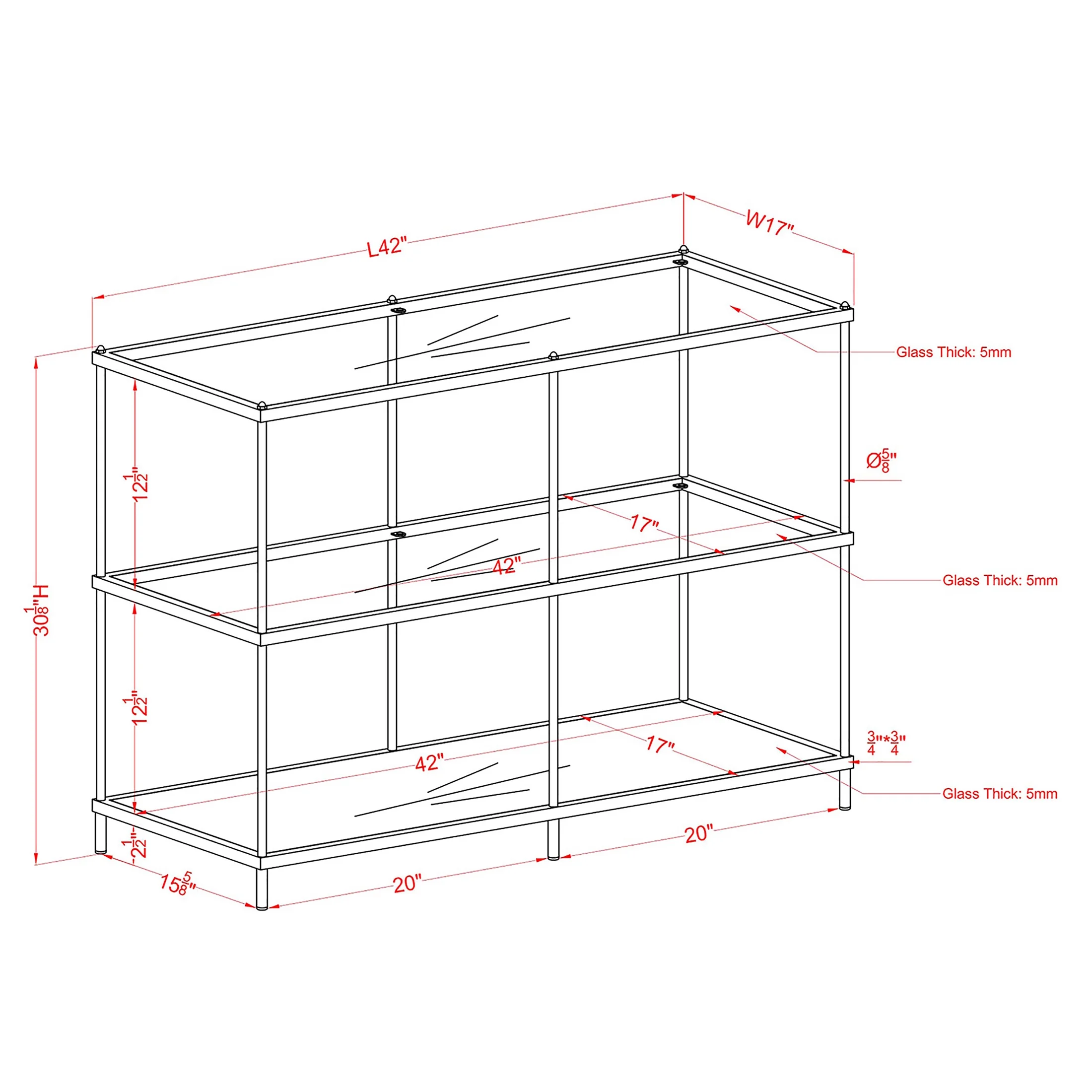 Furniture of America Tenne Glass Top Console Table, Red