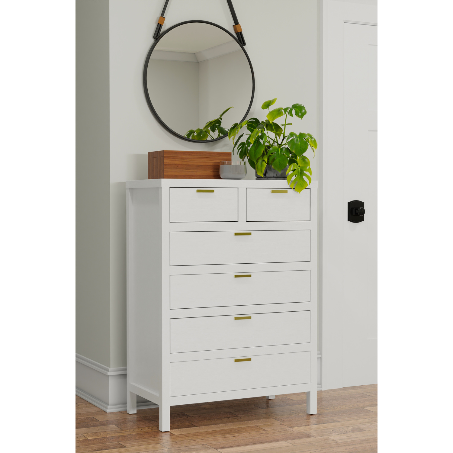 Alpine Furniture Carmel 6-Drawer Contemporary Wood Chest in White