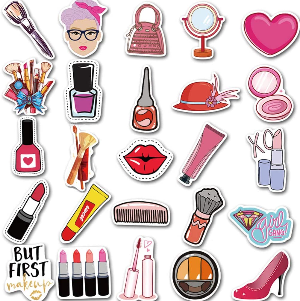 Cute Cosmetic Water Bottle Stickers, Girl Trendy Makeup Laptop Notebook Phone Computer Guitar Skateboard Luggage Vinyl