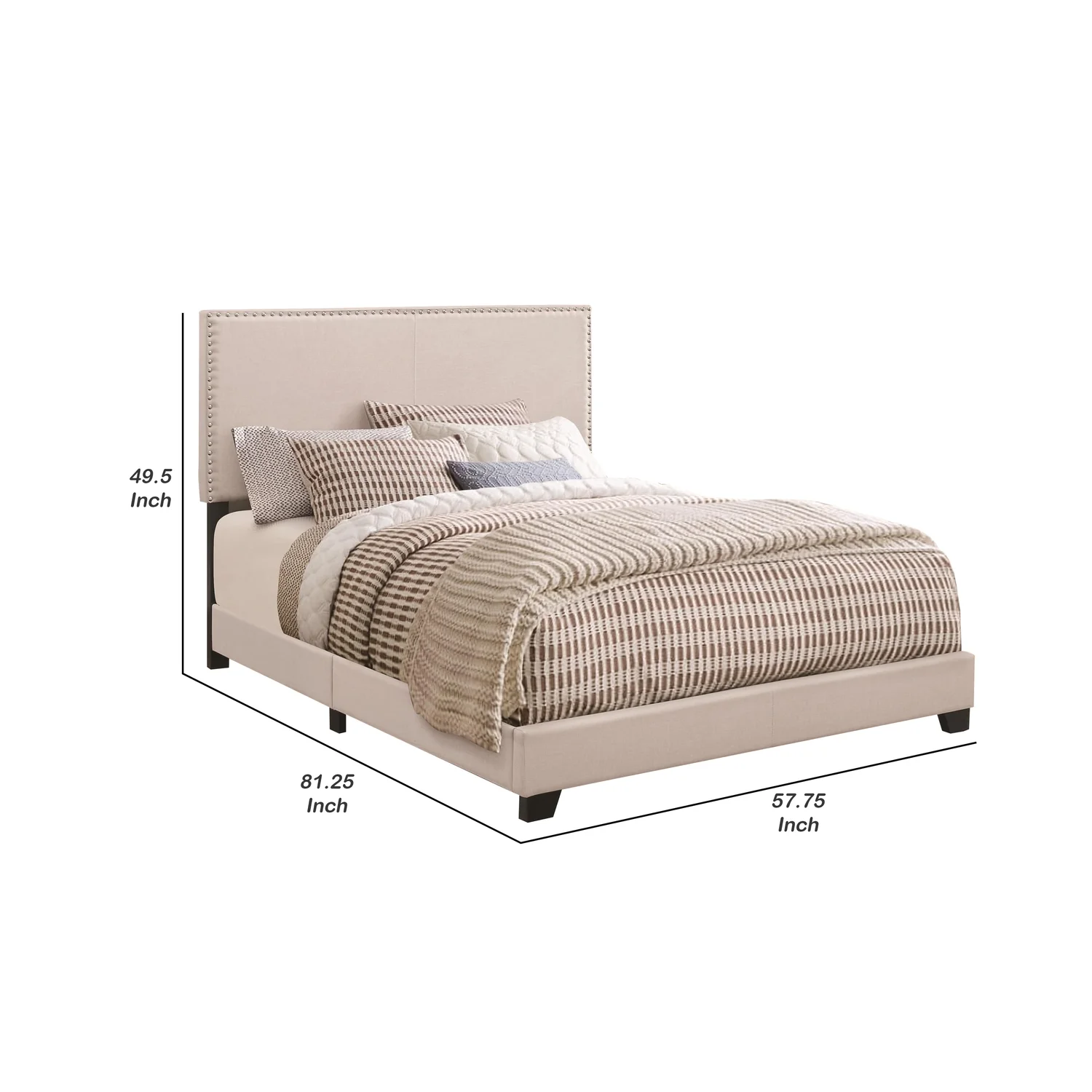 Benzara BM172141 49.5 x 57.75 x 81.25 in. Full Size Upholstered Bed - Ivory