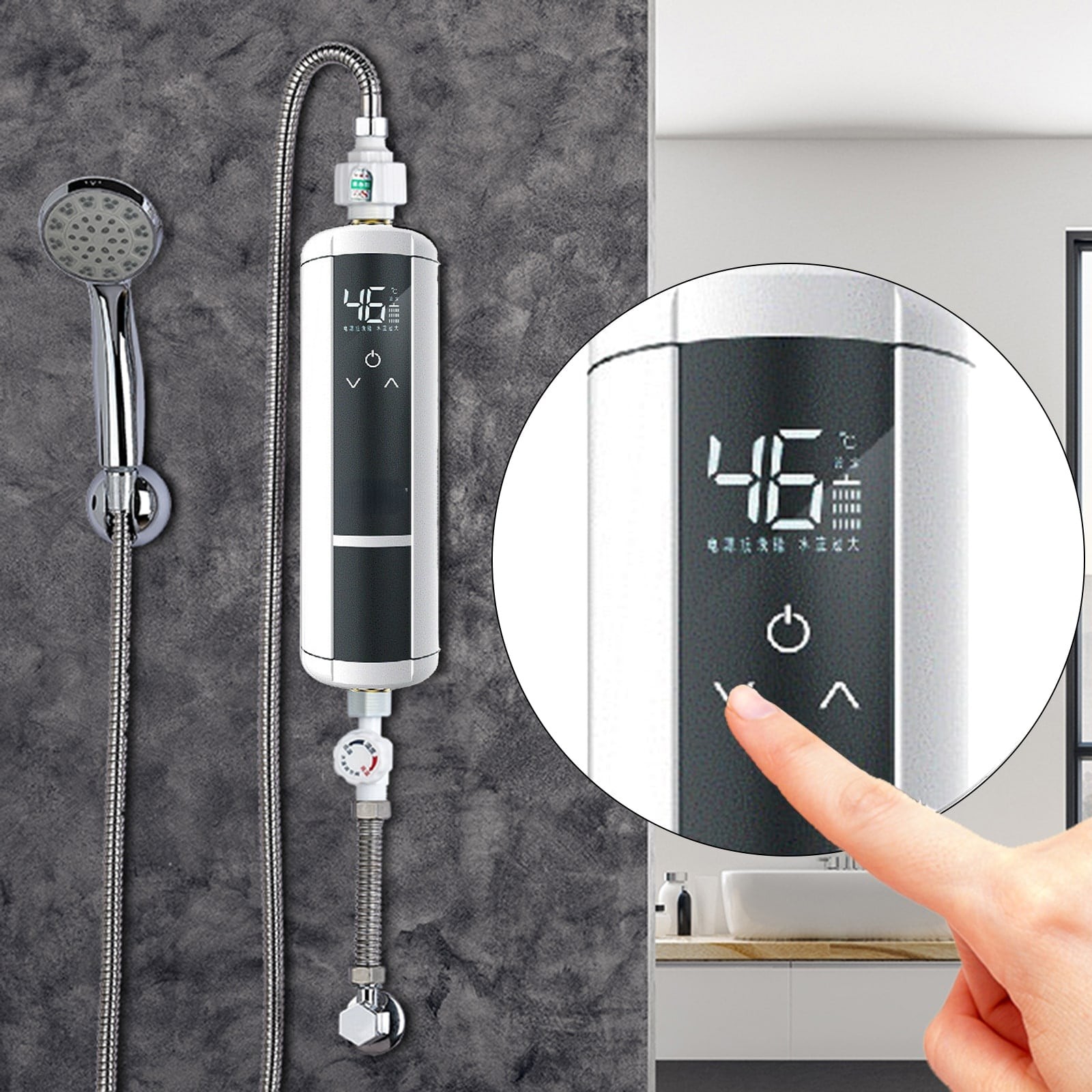 GLFILL Electronic Instantaneous Water Heater with Bathroom Shower Kit Mini Water Heater