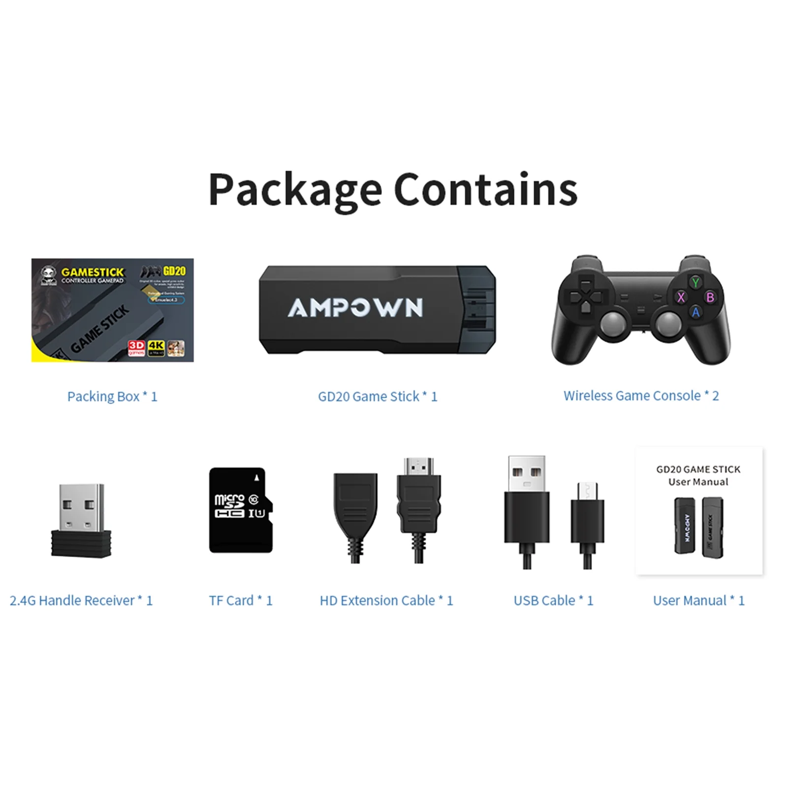 GD20 Game Stick , 128GB 2.4G Wireless Controller Retro Video Game Console 4k Video Game Console,Built-in 50000 Games