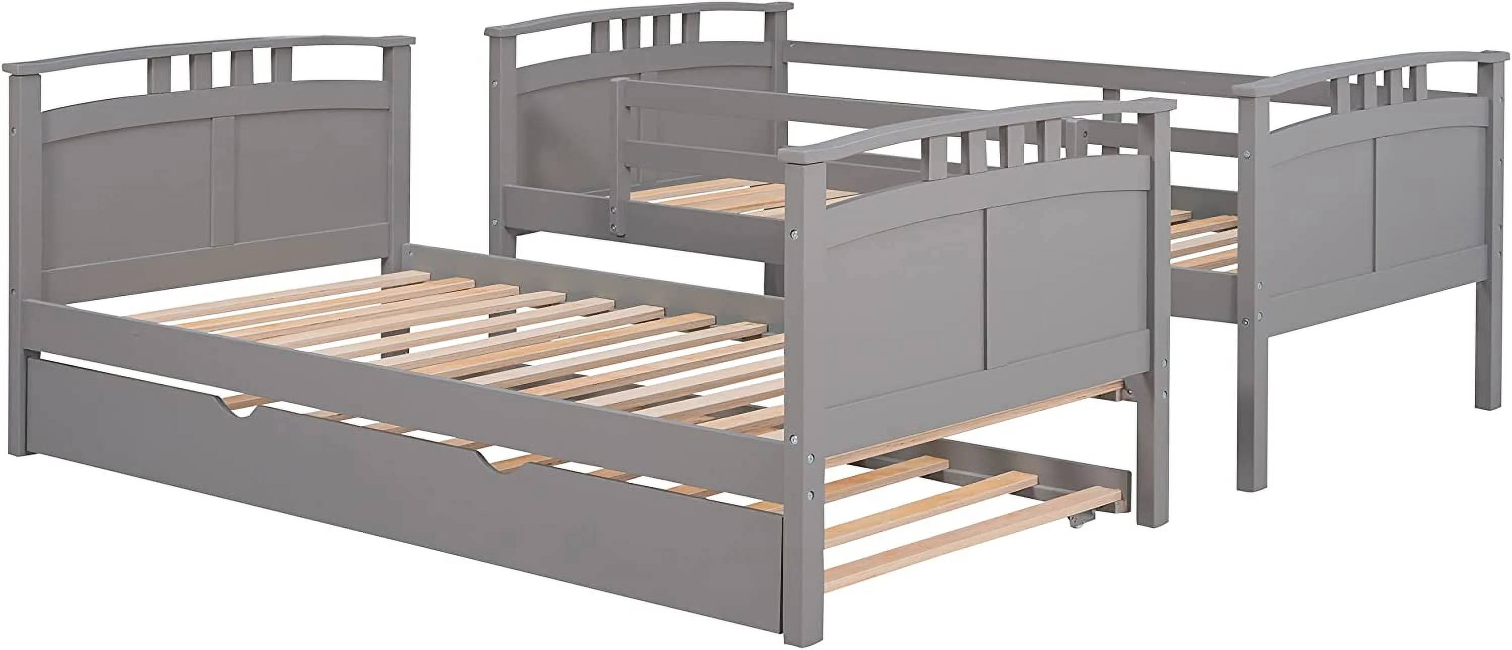 Wooden Bunk Bed With Trundle, Separable Bunk Bed Can Be Separated Into 2 Beds, Grey