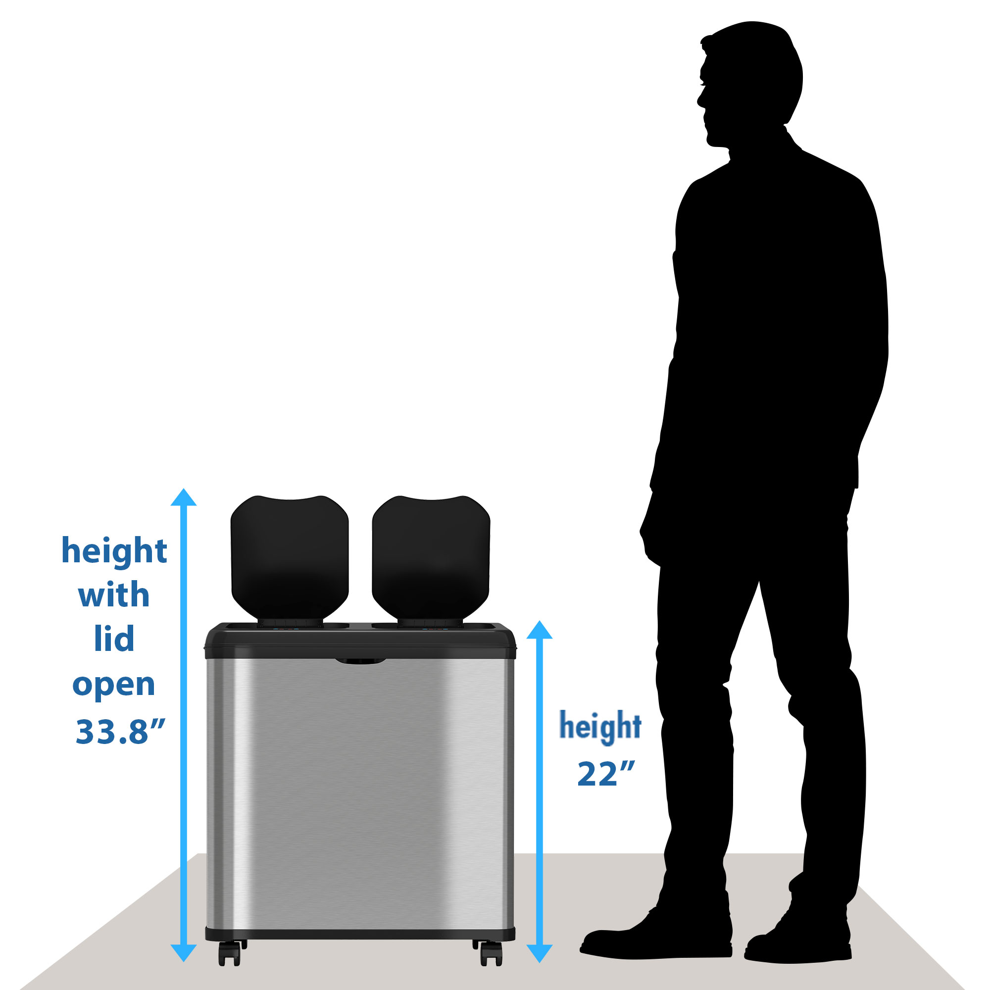 iTouchless 16 Gallon Touchless Trash Can and Recycle Bin, Stainless Steel, Dual-Compartment (8 Gal each), Kitchen Recycling and Garbage