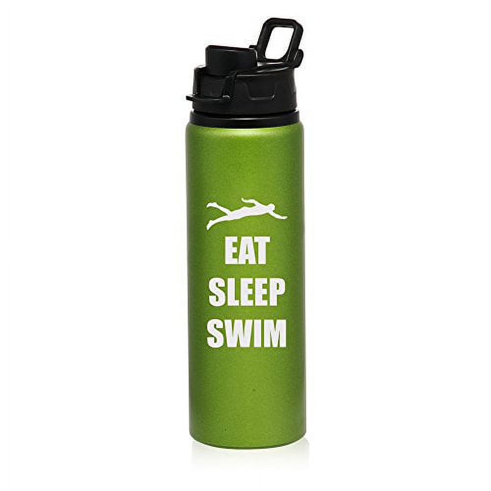 25 oz Aluminum Sports Water Travel Bottle Eat Sleep Swim Swimmer (Green)