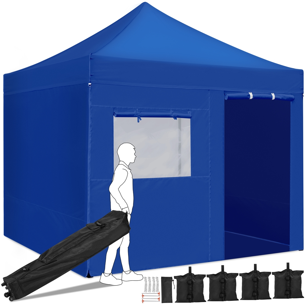 Yaheetech 10x10ft Pop Up Canopy Tent with 4 Removable Sidewalls, Navy Blue