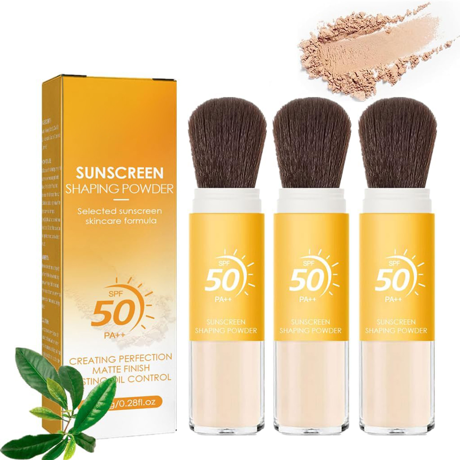Mineral Sunscreen Setting Powder, 2023 New Translucent Mineral Brush Powder, SPF 50 - Make-up Control Oil Long-Lasting Sunscreen Setting Powder for All Skin (3PCS)